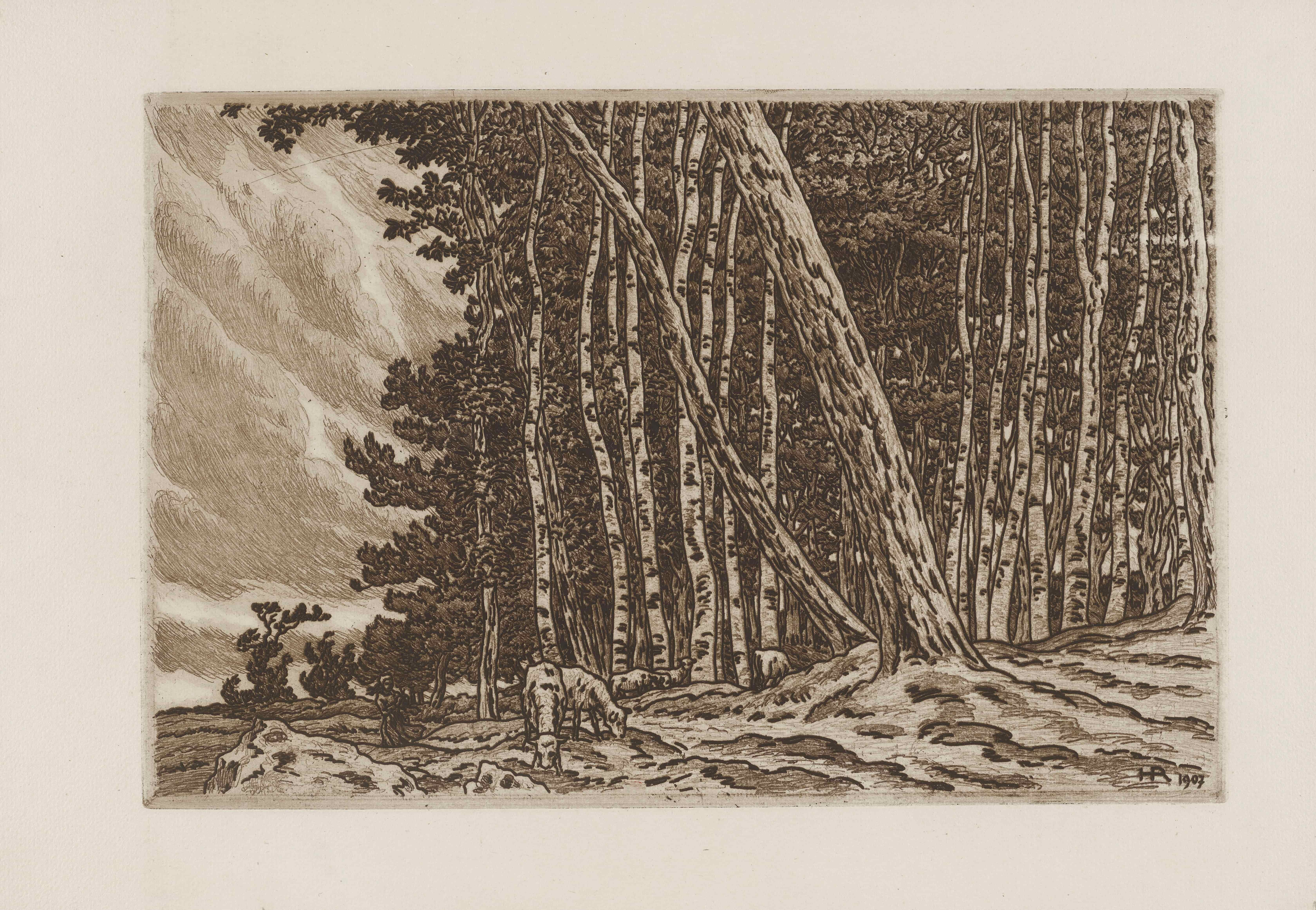 《兰德梅吕斯的羊群和小树林》（Sheep and small woods in Landmélus）｜亨利·里维埃 Henri Rivière｜1907