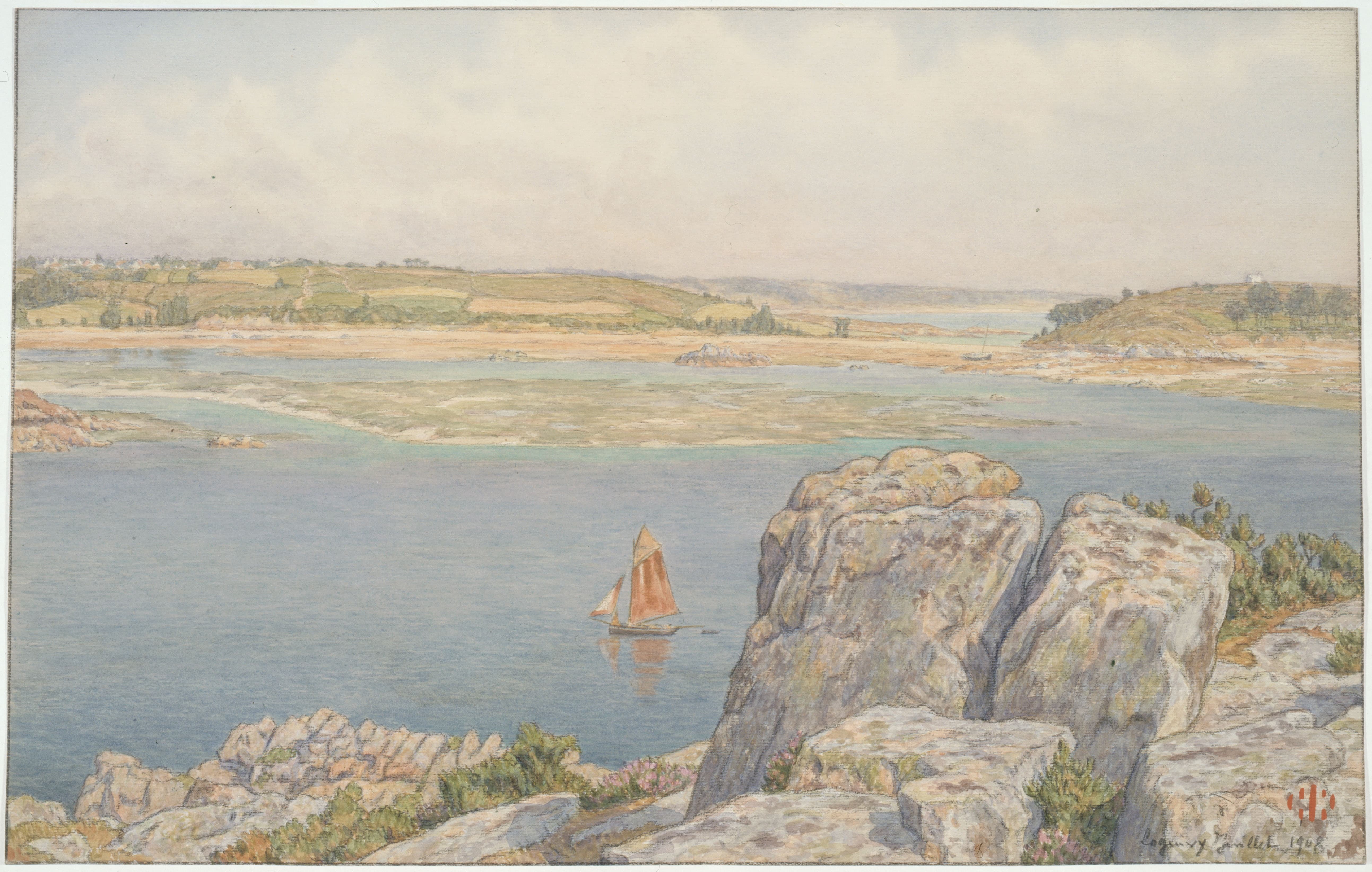 《位于布瓦岛的特里厄河口。洛吉维》（Mouth of the Trieux at Île à Bois. Loguivy）｜亨利·里维埃 Henri Rivière｜1908