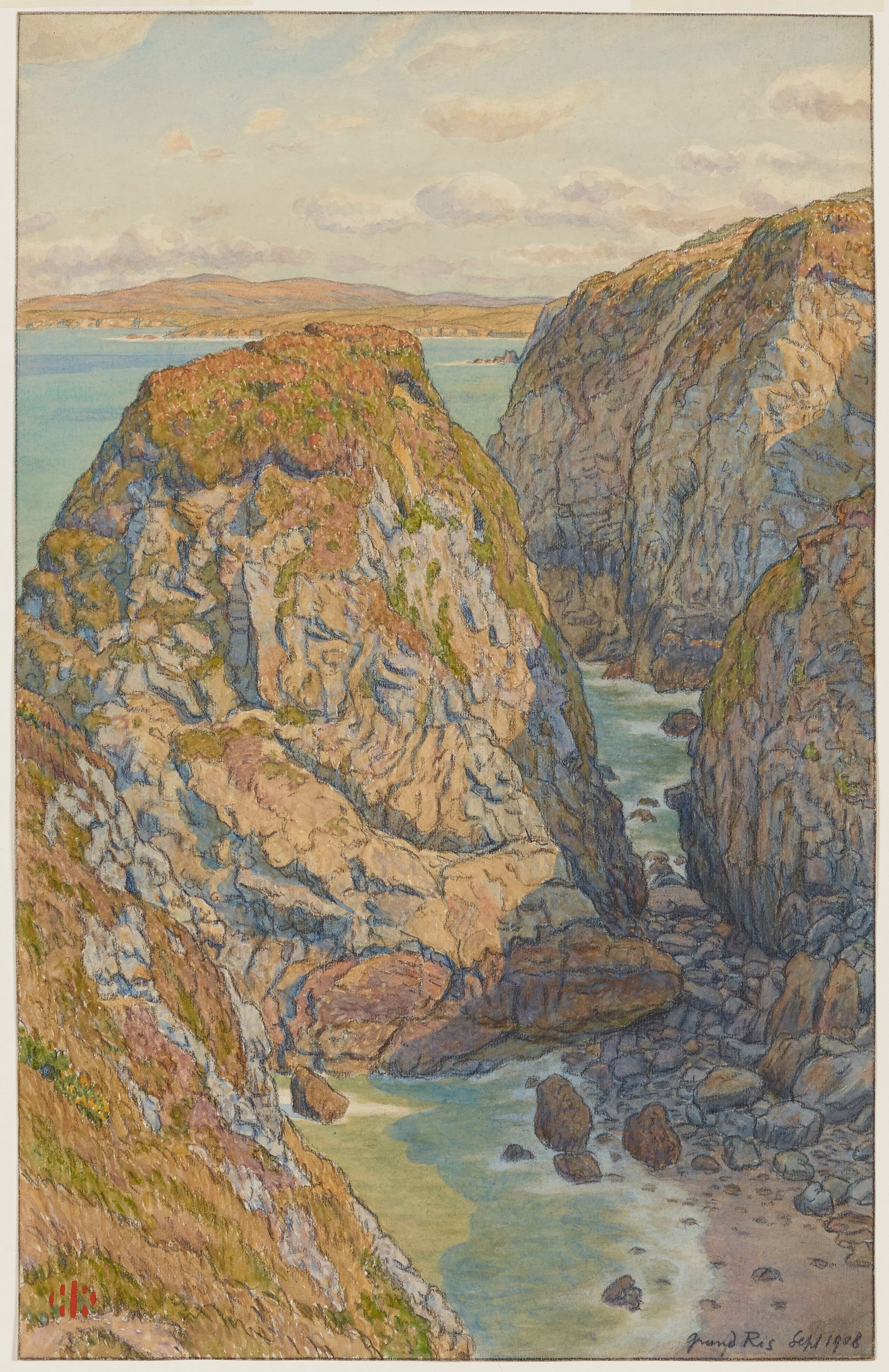 《大里斯悬崖。 （杜阿纳内斯湾）》（Cliffs of Grand Ris. (Bay of Douarnenez)）｜亨利·里维埃 Henri Rivière｜1908