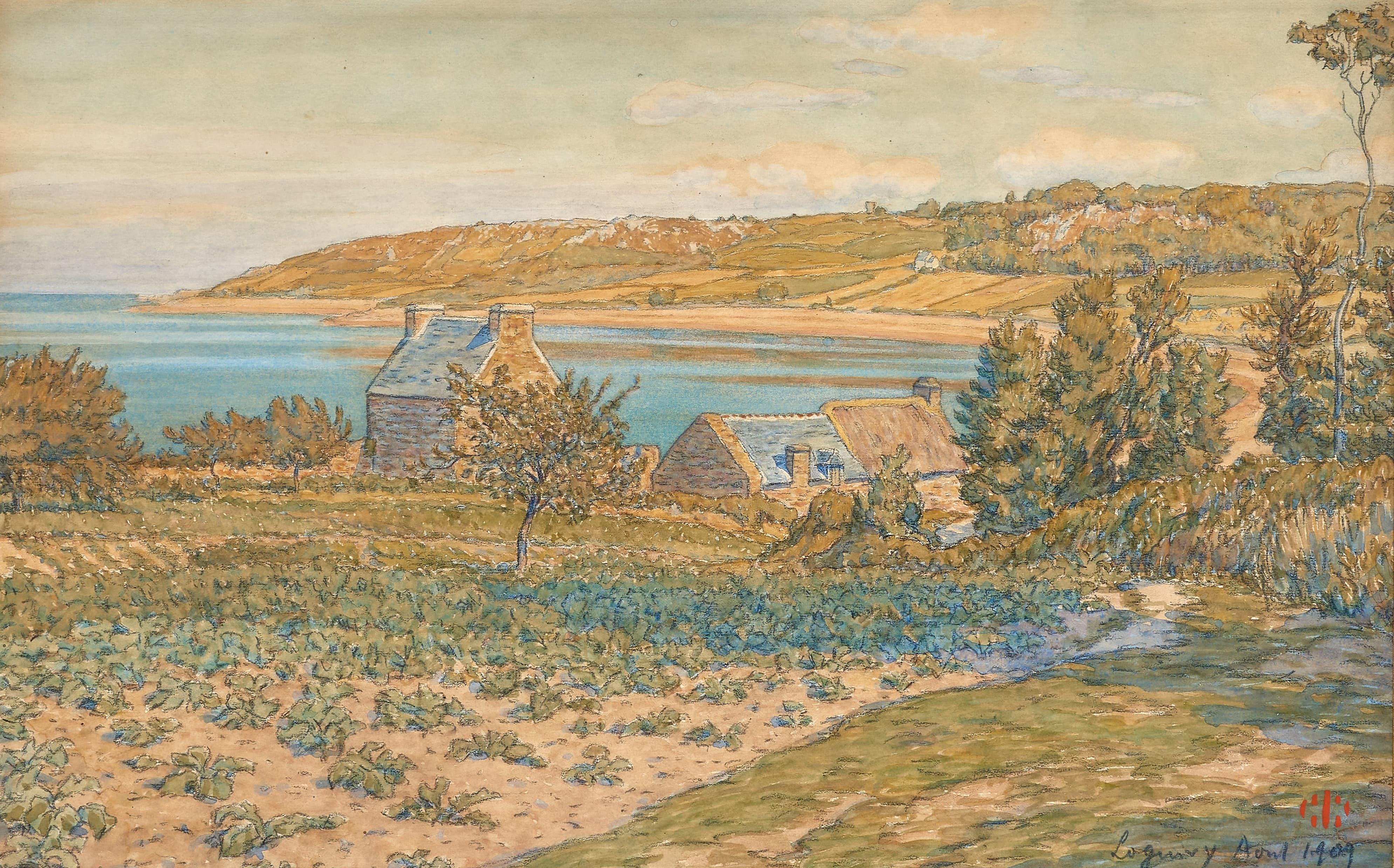 《洛吉维的风景》（Landscape in Loguivy）｜亨利·里维埃 Henri Rivière｜1909