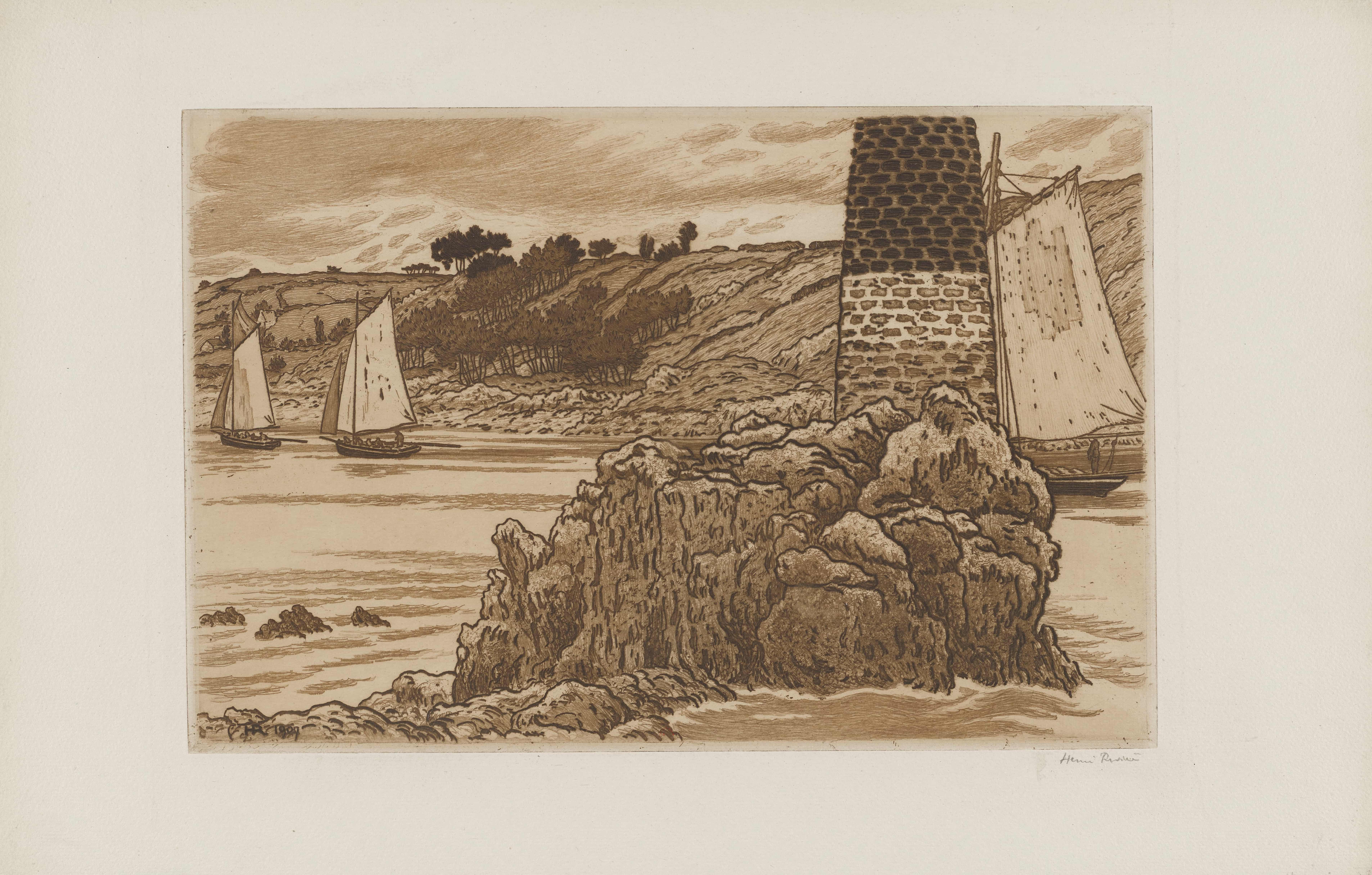 《特里厄河灯塔》（The Beacon on the Trieux）｜亨利·里维埃 Henri Rivière｜1909