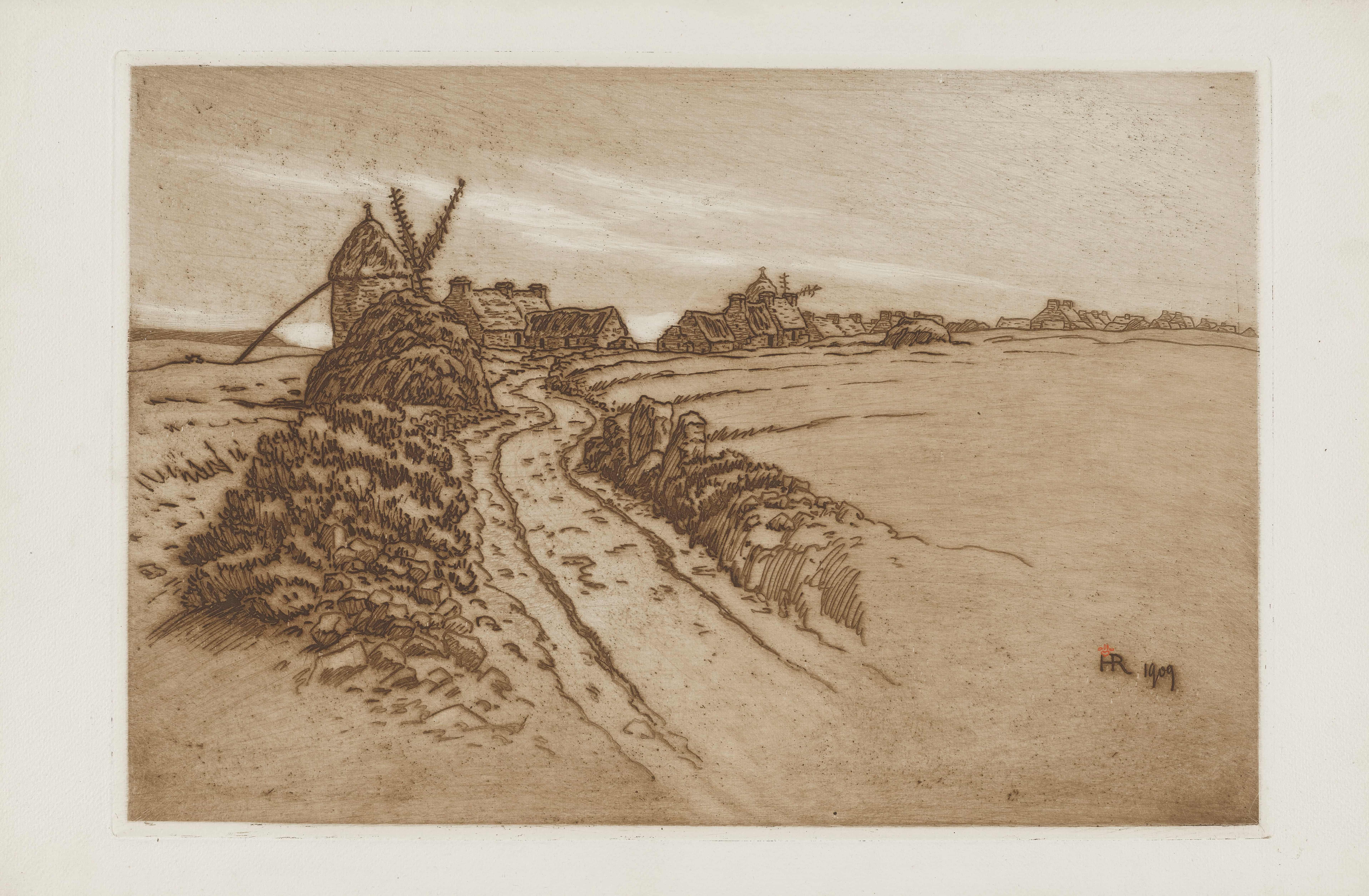 《La Palud，通往村庄和风车的小路》（La Palud, Path leading to the village and windmill）｜亨利·里维埃 Henri Rivière｜1909