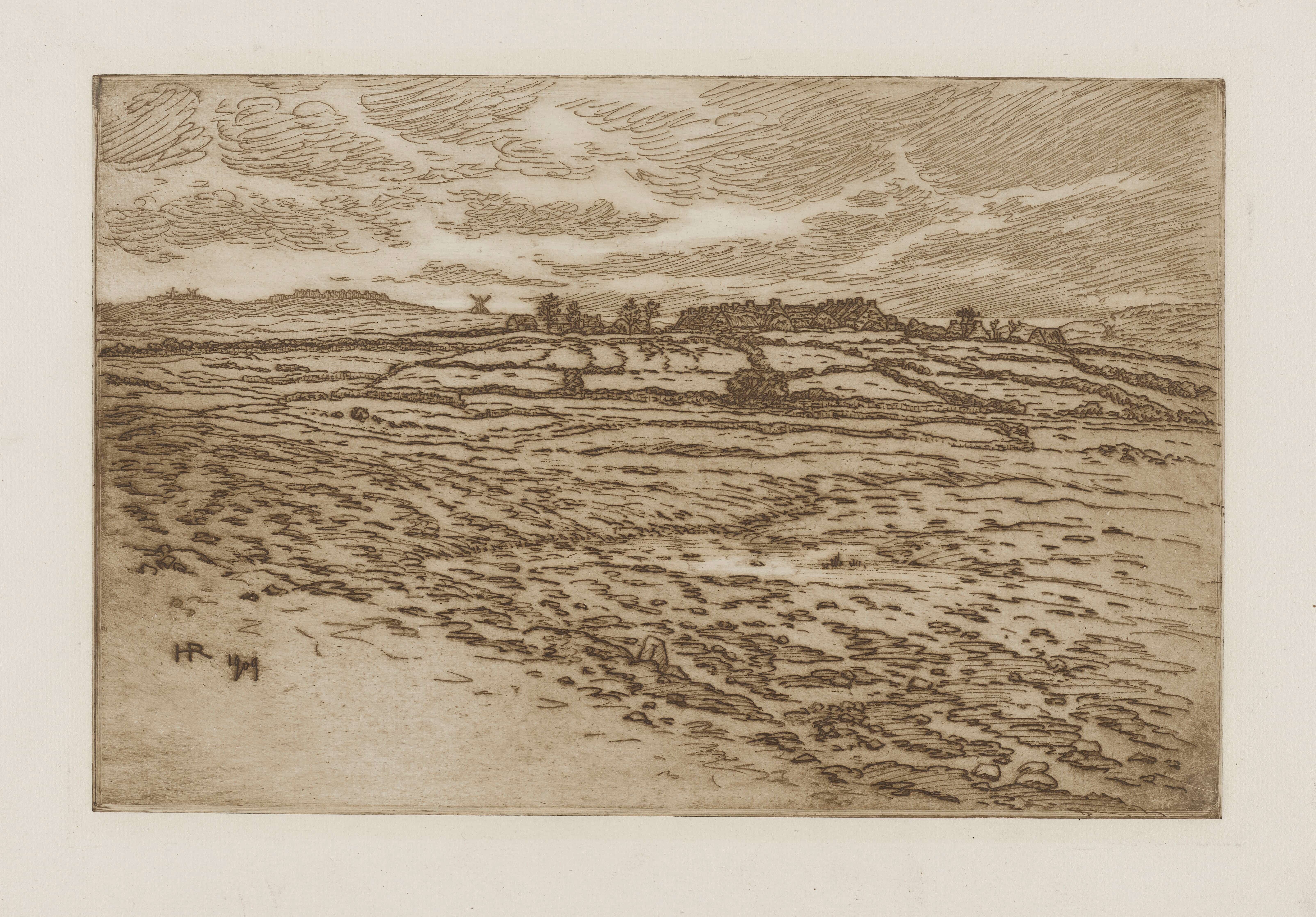 《地平线上的村庄和风车》（Village and windmills on the horizon）｜亨利·里维埃 Henri Rivière｜1909