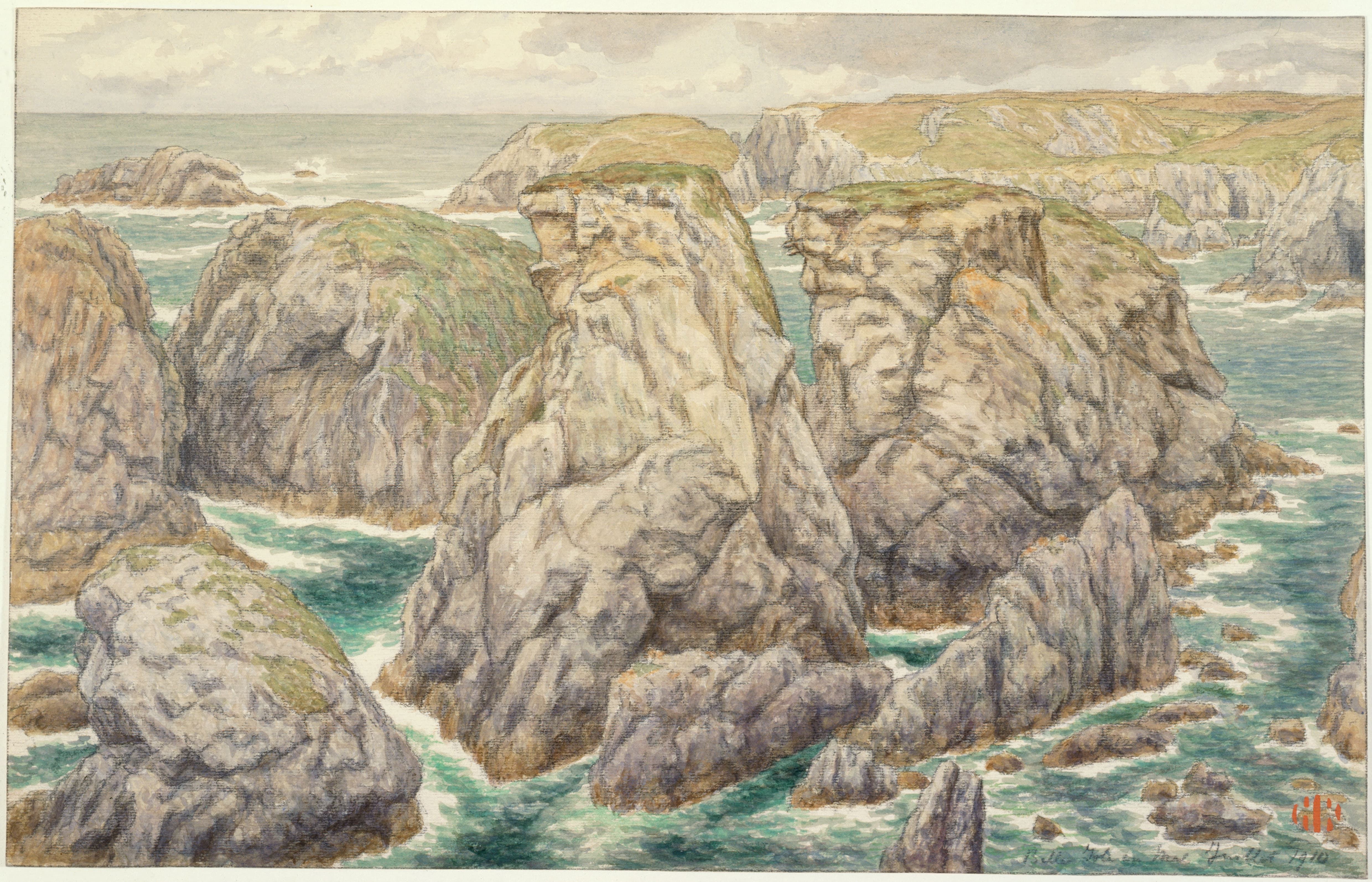 《古尔法尔。贝尔岛又一处》（Goulphar. Belle-Isle one more）｜亨利·里维埃 Henri Rivière｜1910