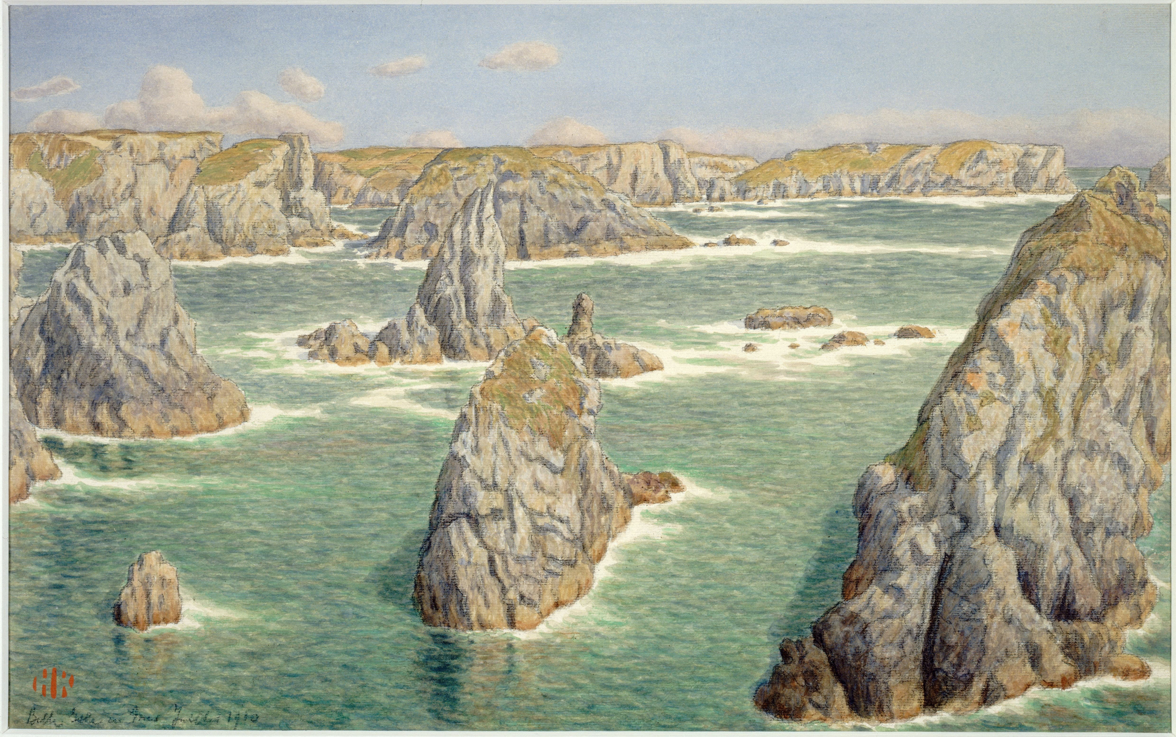 《普斯港。贝尔岛》（Port Puce. Belle Isle）｜亨利·里维埃 Henri Rivière｜1910
