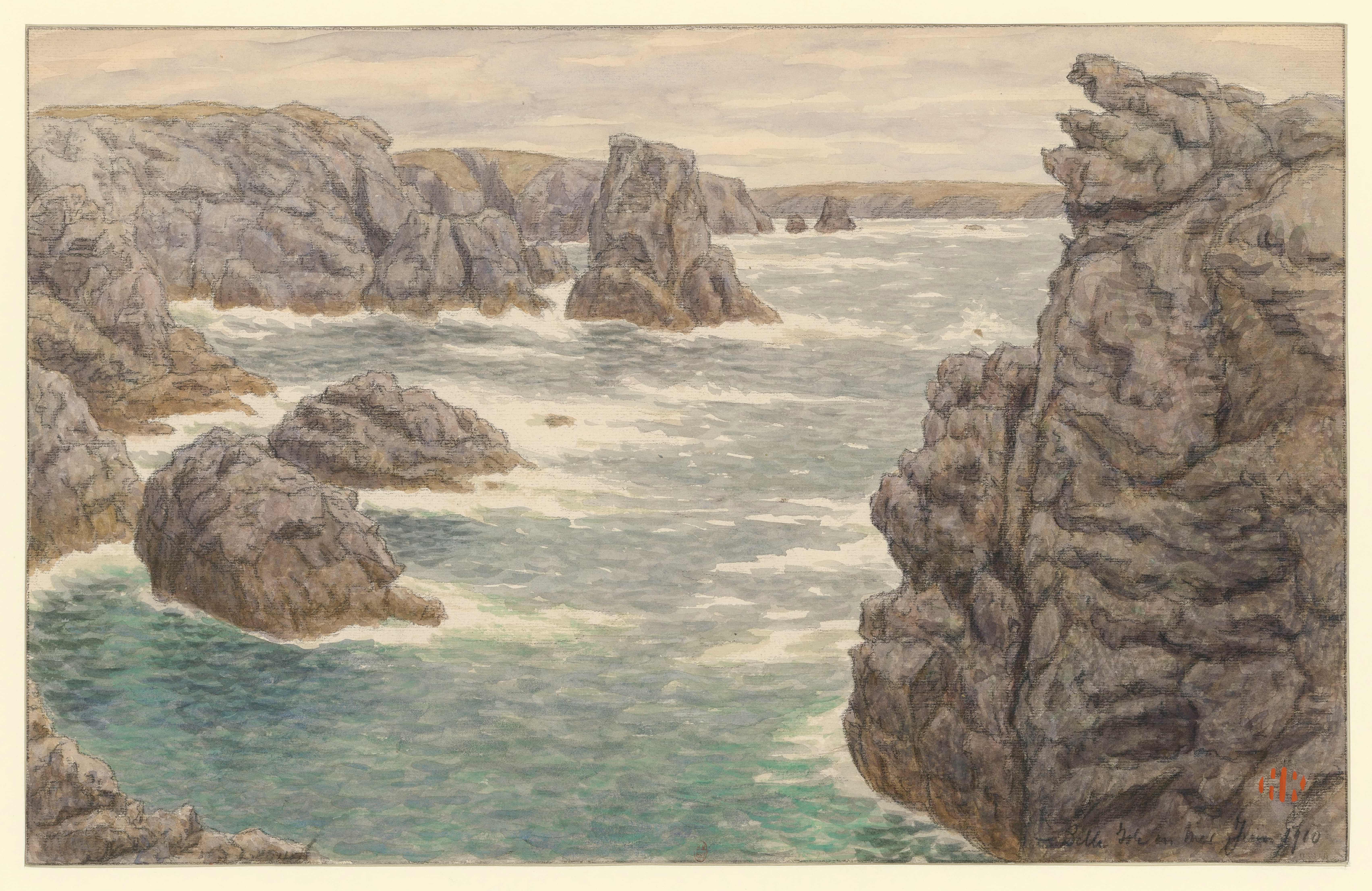 《Belle-Isle-en-Mer（从 Poulains 海岸看到的景色）》（Belle-Isle-en-Mer (view from the Poulains coast)）｜亨利·里维埃 Henri Rivière｜1910