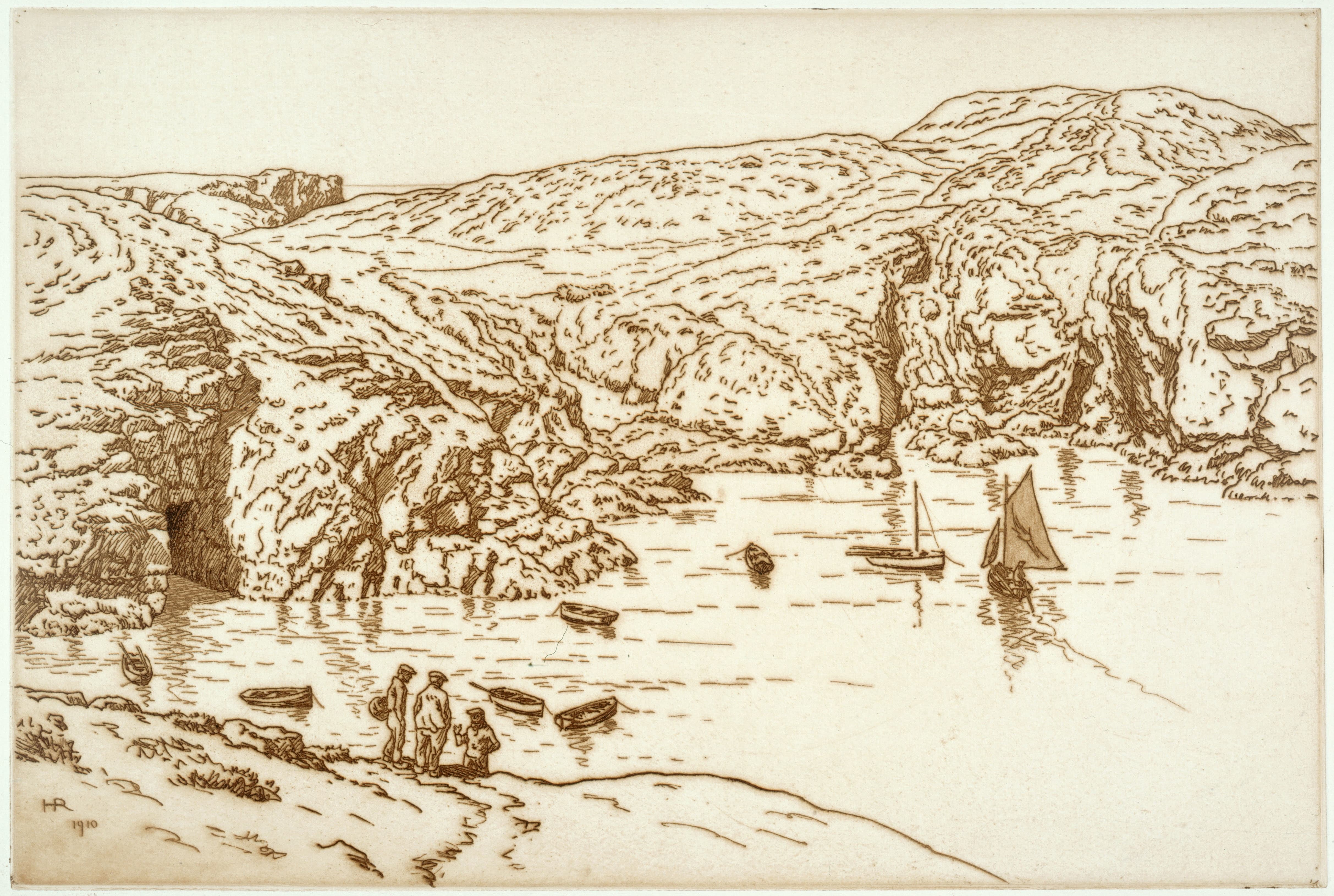 《海湾里的渔民》（Fishermen in a bay）｜亨利·里维埃 Henri Rivière｜1910
