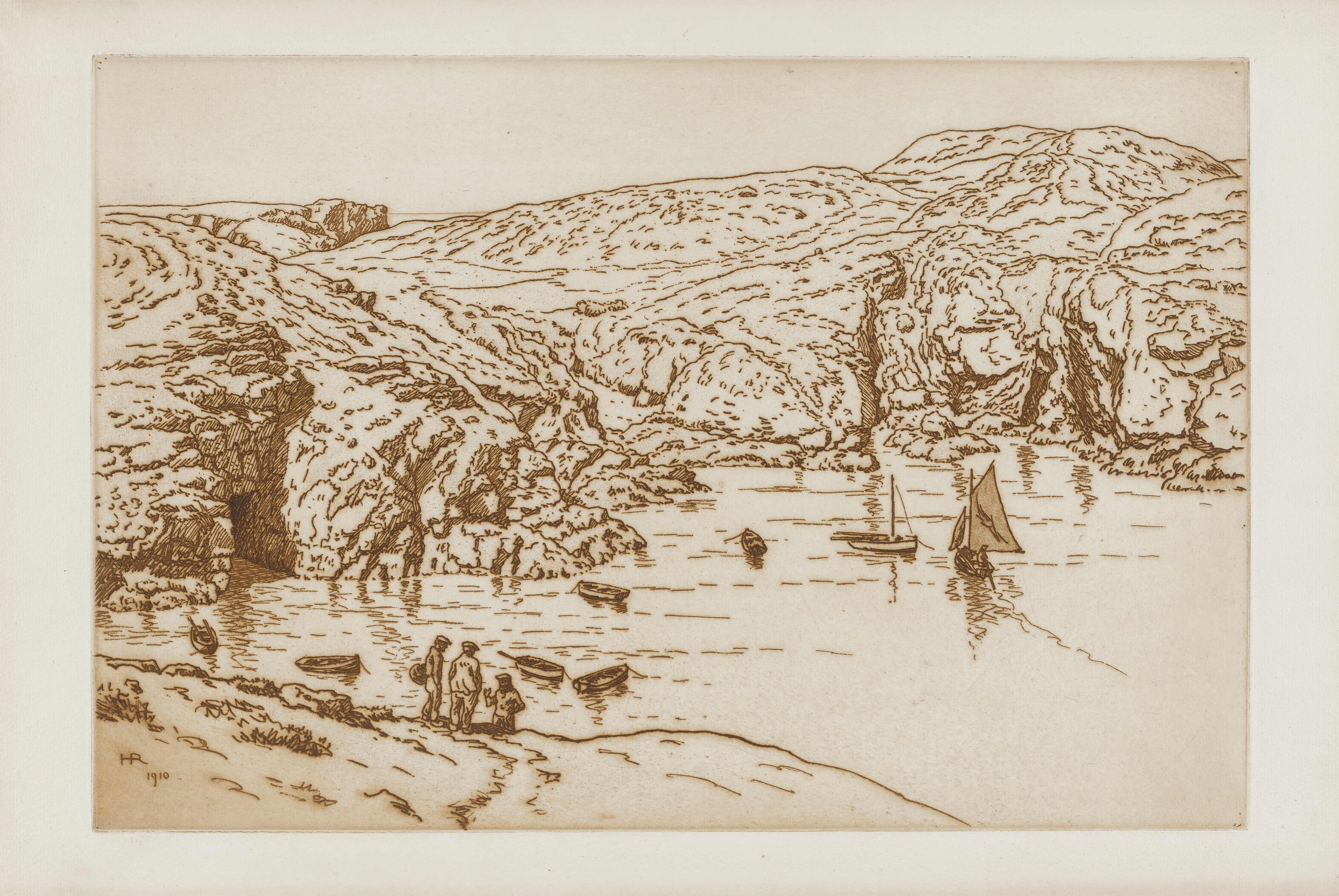 《小船停泊在悬崖脚下》（Boats anchored at the foot of the cliff）｜亨利·里维埃 Henri Rivière｜1910