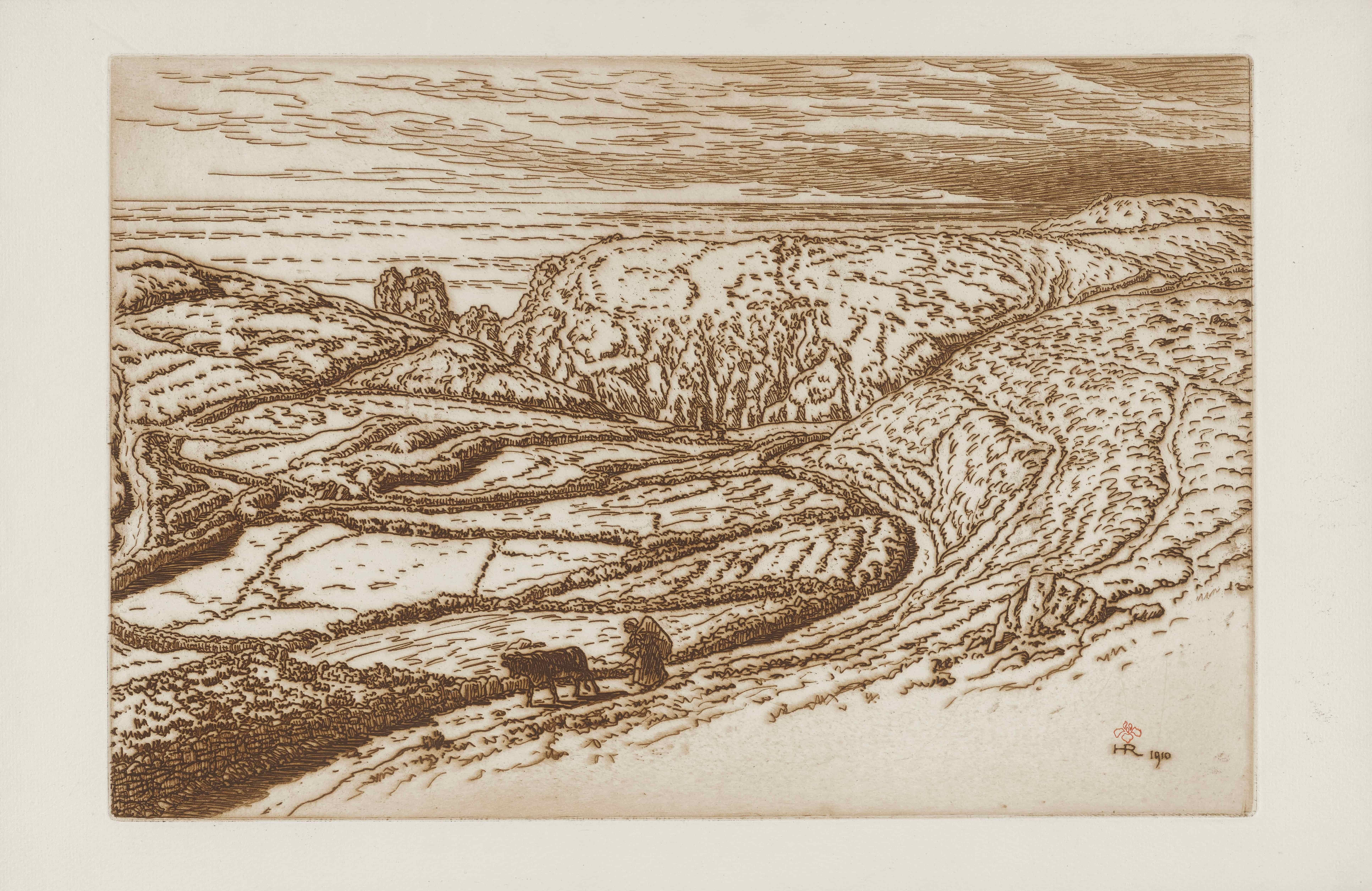 《满载的女人牵着她的牛》（Loaded woman leading her cow）｜亨利·里维埃 Henri Rivière｜1910