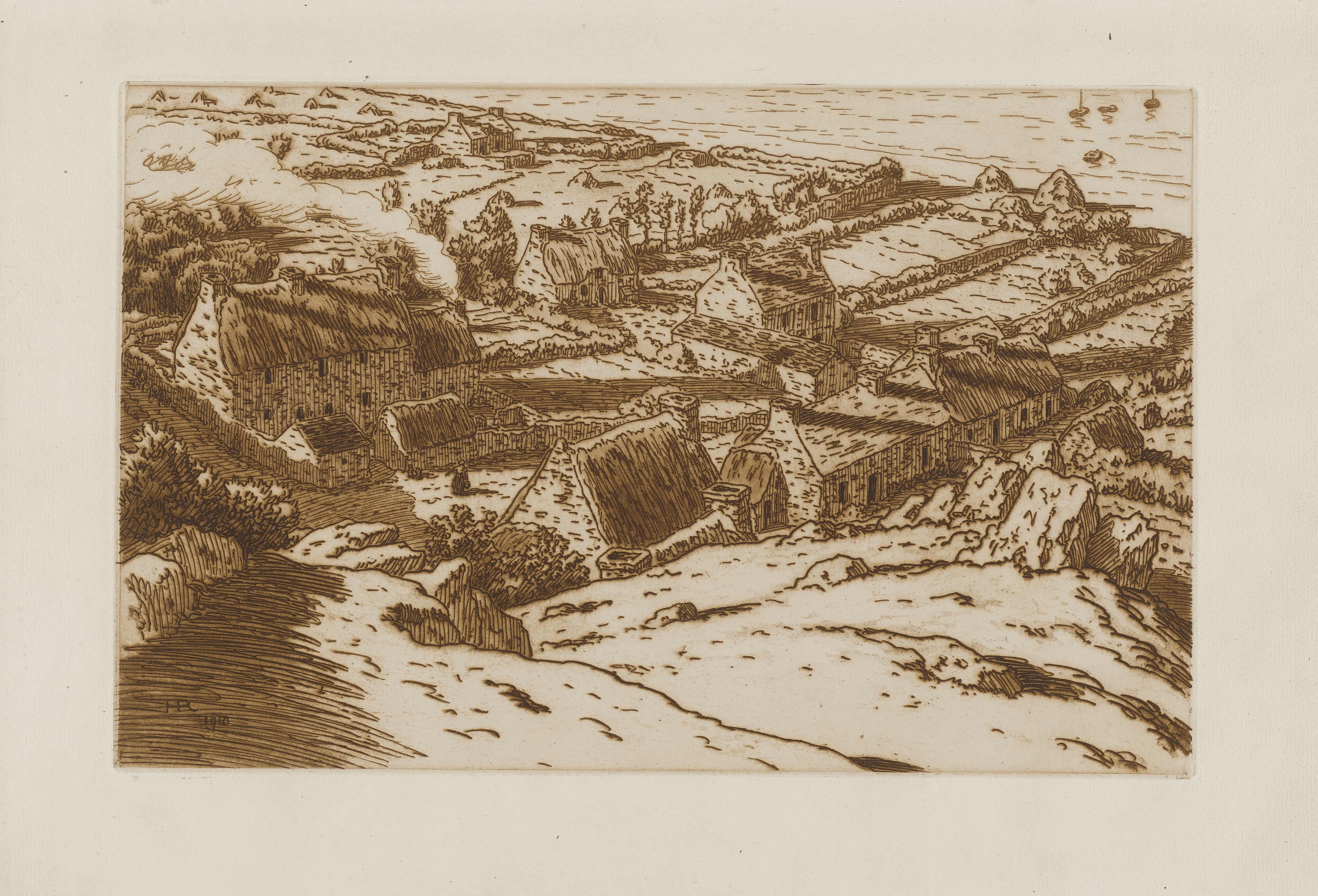 《从高处看海边的村庄》（Village by the sea seen from a height）｜亨利·里维埃 Henri Rivière｜1910