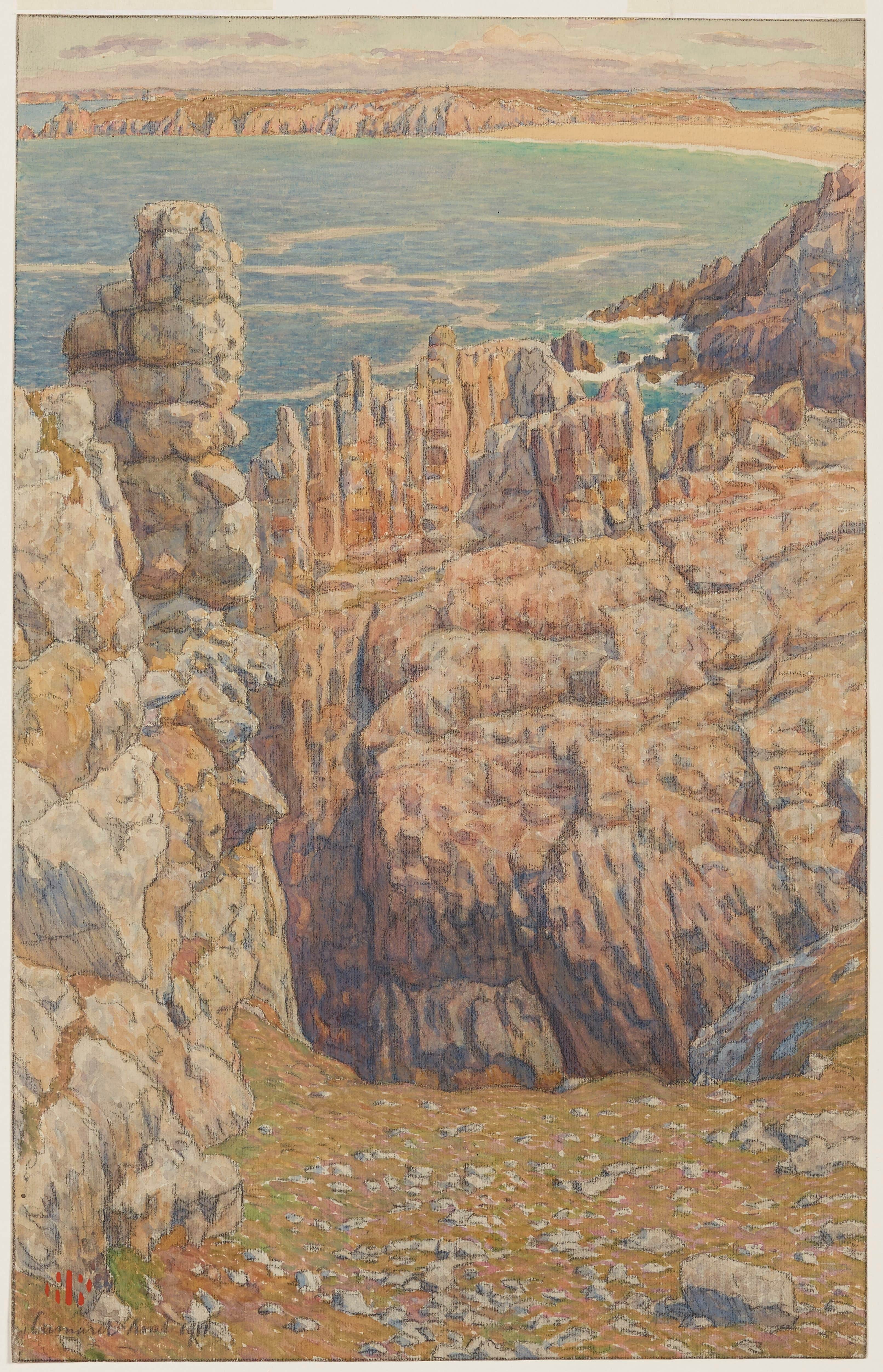 《卡马雷悬崖》（Cliffs of Camaret）｜亨利·里维埃 Henri Rivière｜1911