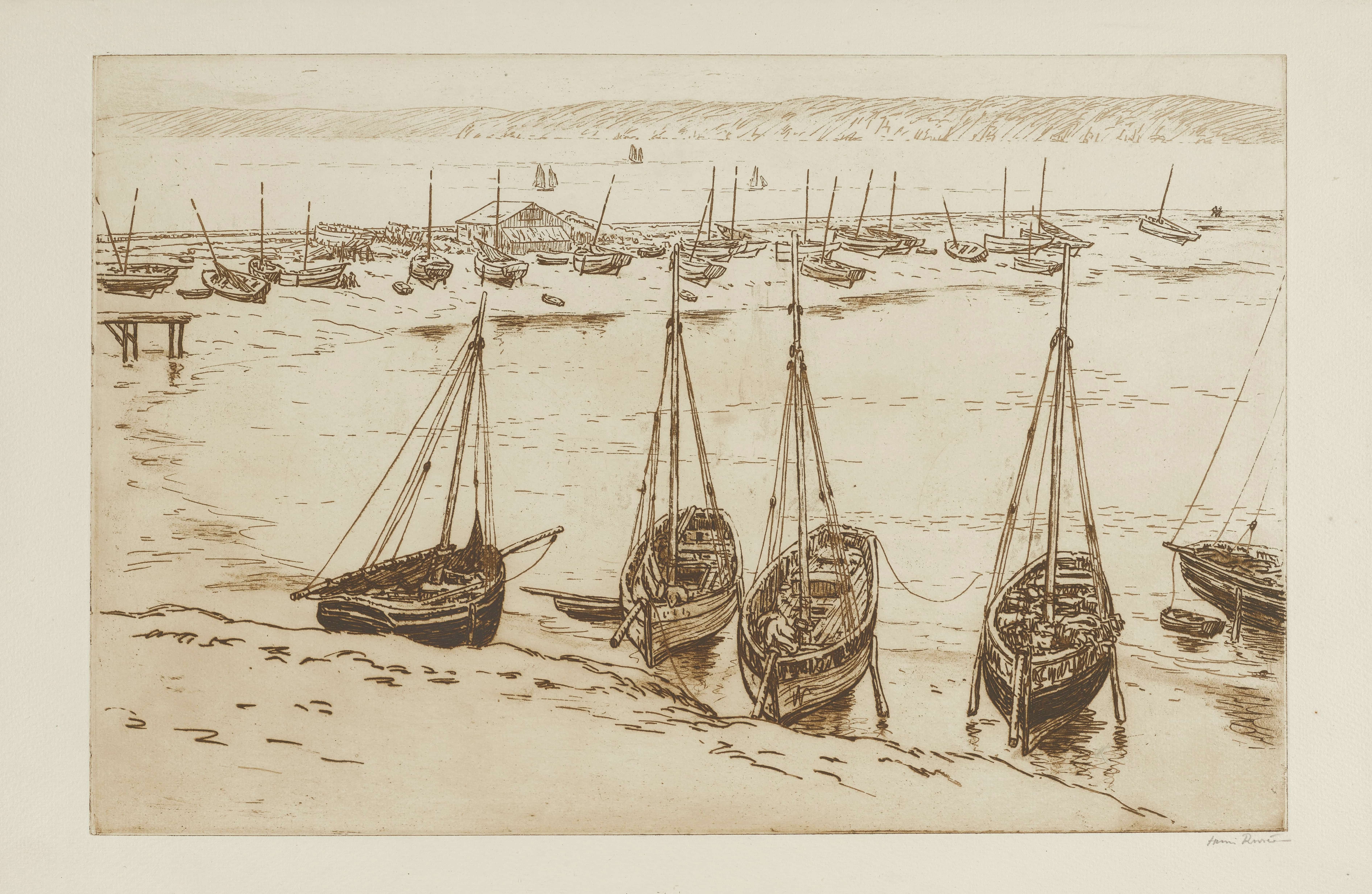 《Camaret，低潮时的船》（Camaret, Boats at low tide）｜亨利·里维埃 Henri Rivière｜1911