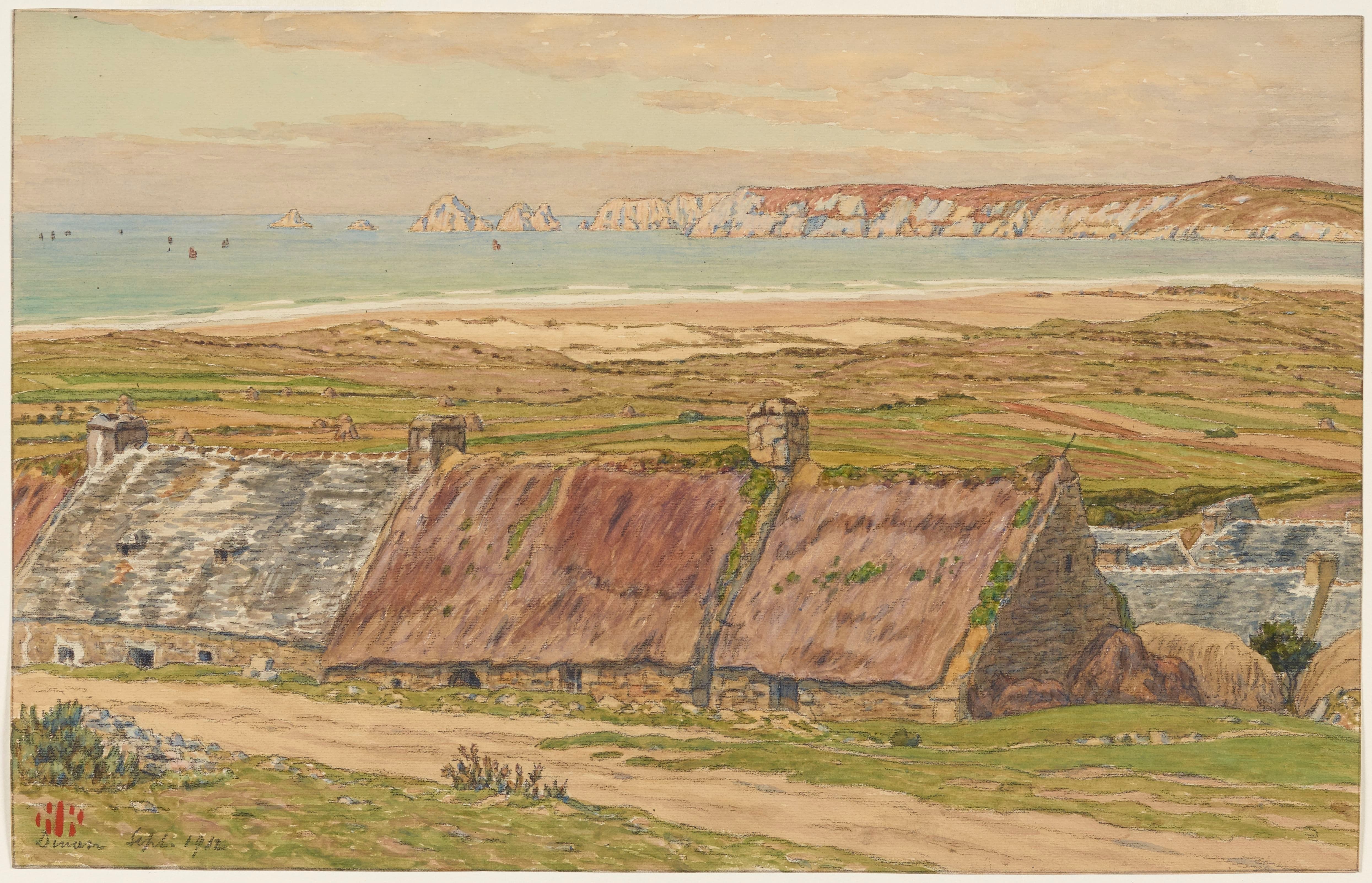 《迪南的村庄和海湾》（Village and cove of Dinan）｜亨利·里维埃 Henri Rivière｜1912
