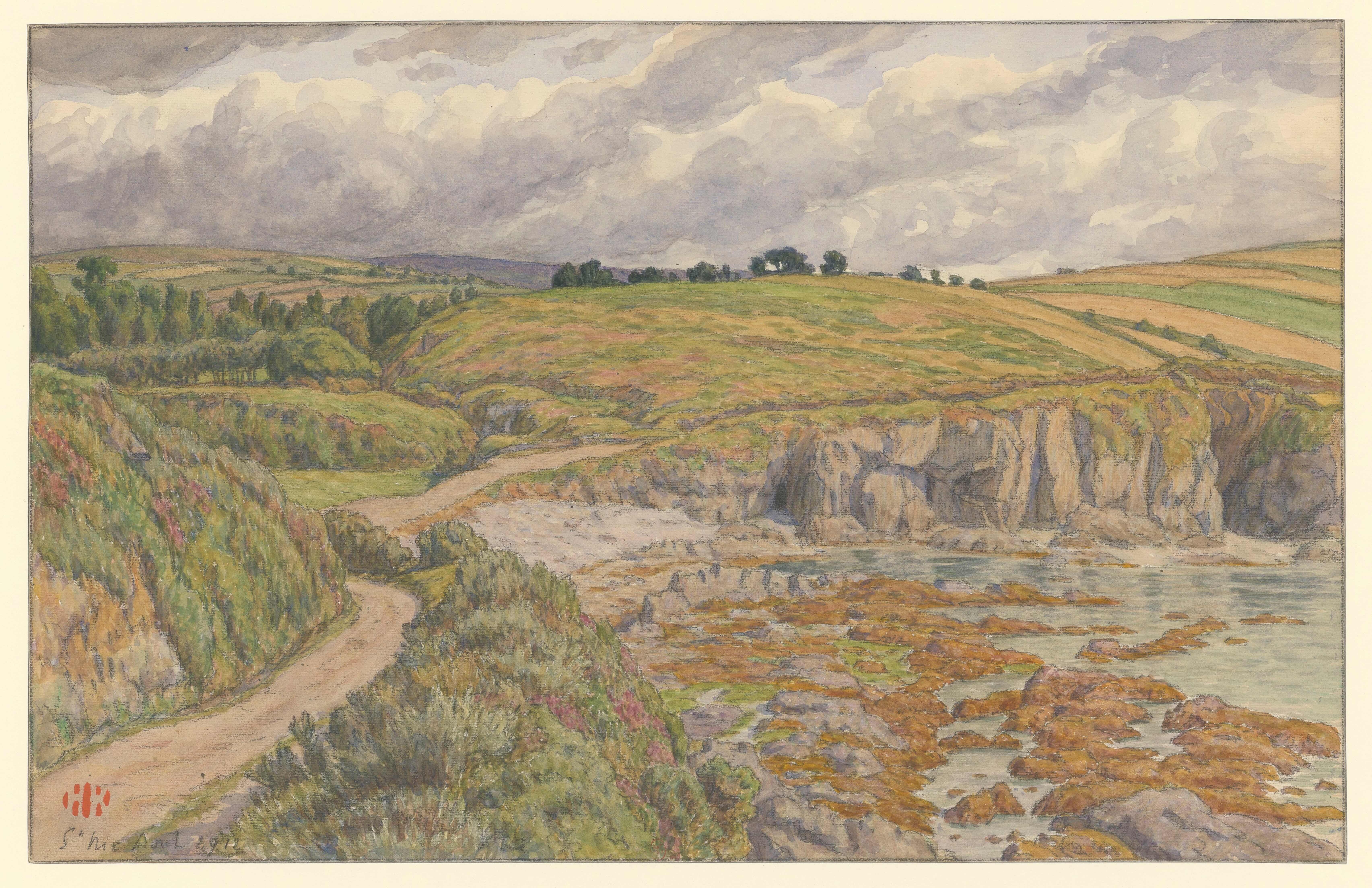 《圣尼克（Pen-Trez 附近的罢工）》（Saint-Nic (strike near Pen-Trez)）｜亨利·里维埃 Henri Rivière｜1912