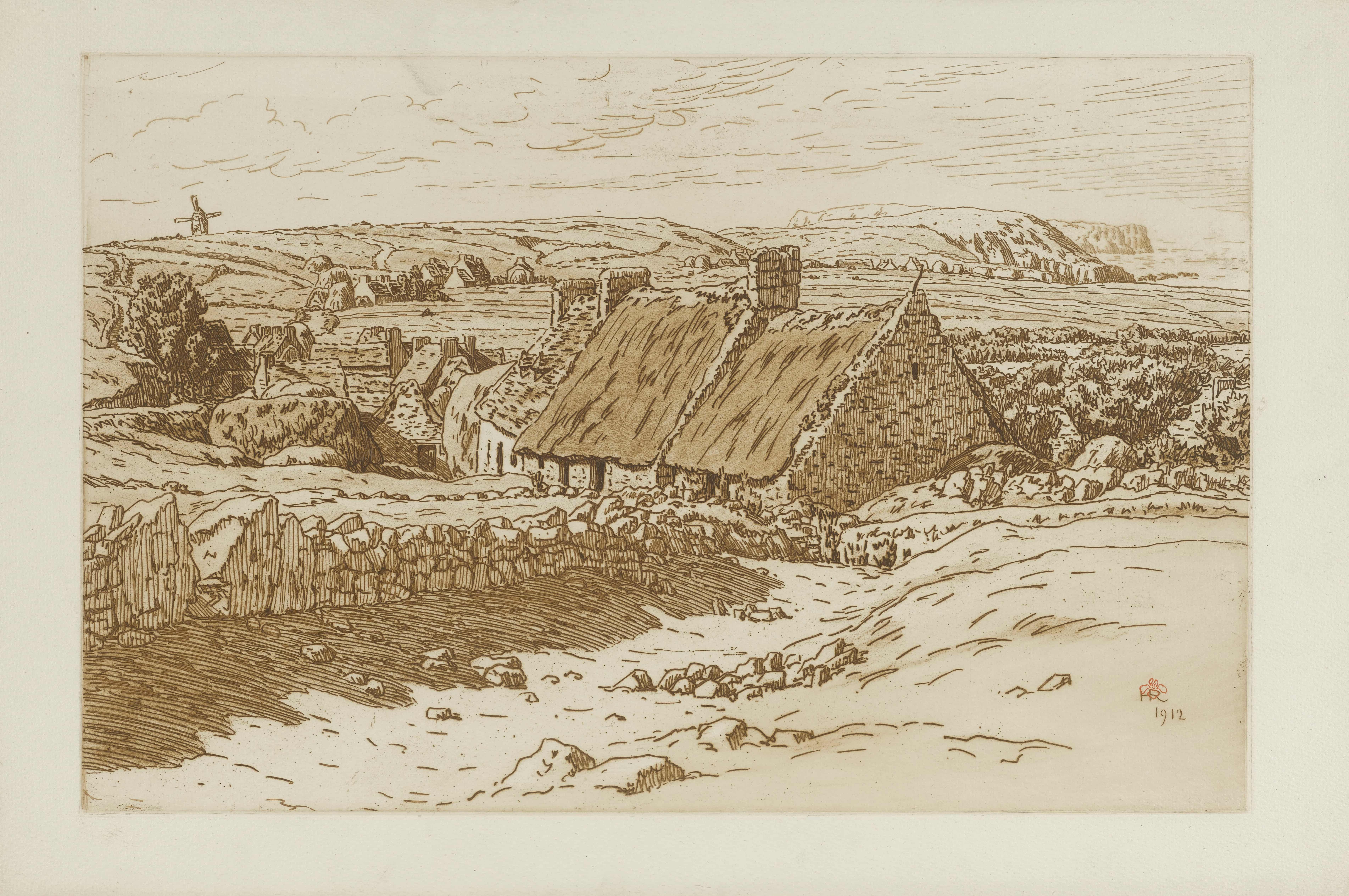 《离海不远的小村庄Gaoulac’h村》（The Village of Gaoulac’h, a small village not far from the sea）｜亨利·里维埃 Henri Rivière｜1912