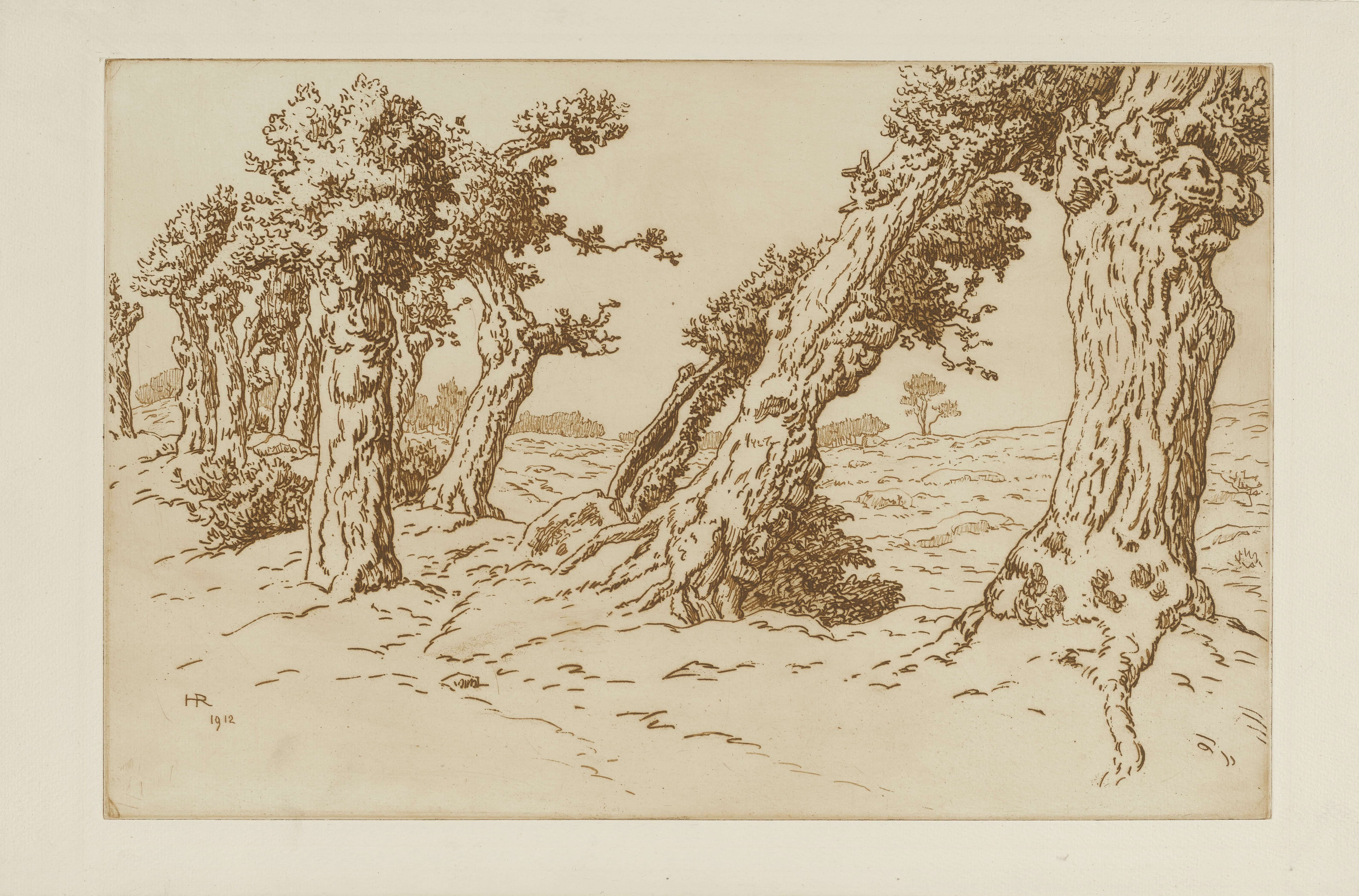 《老橡树》（The Old Oaks）｜亨利·里维埃 Henri Rivière｜1912