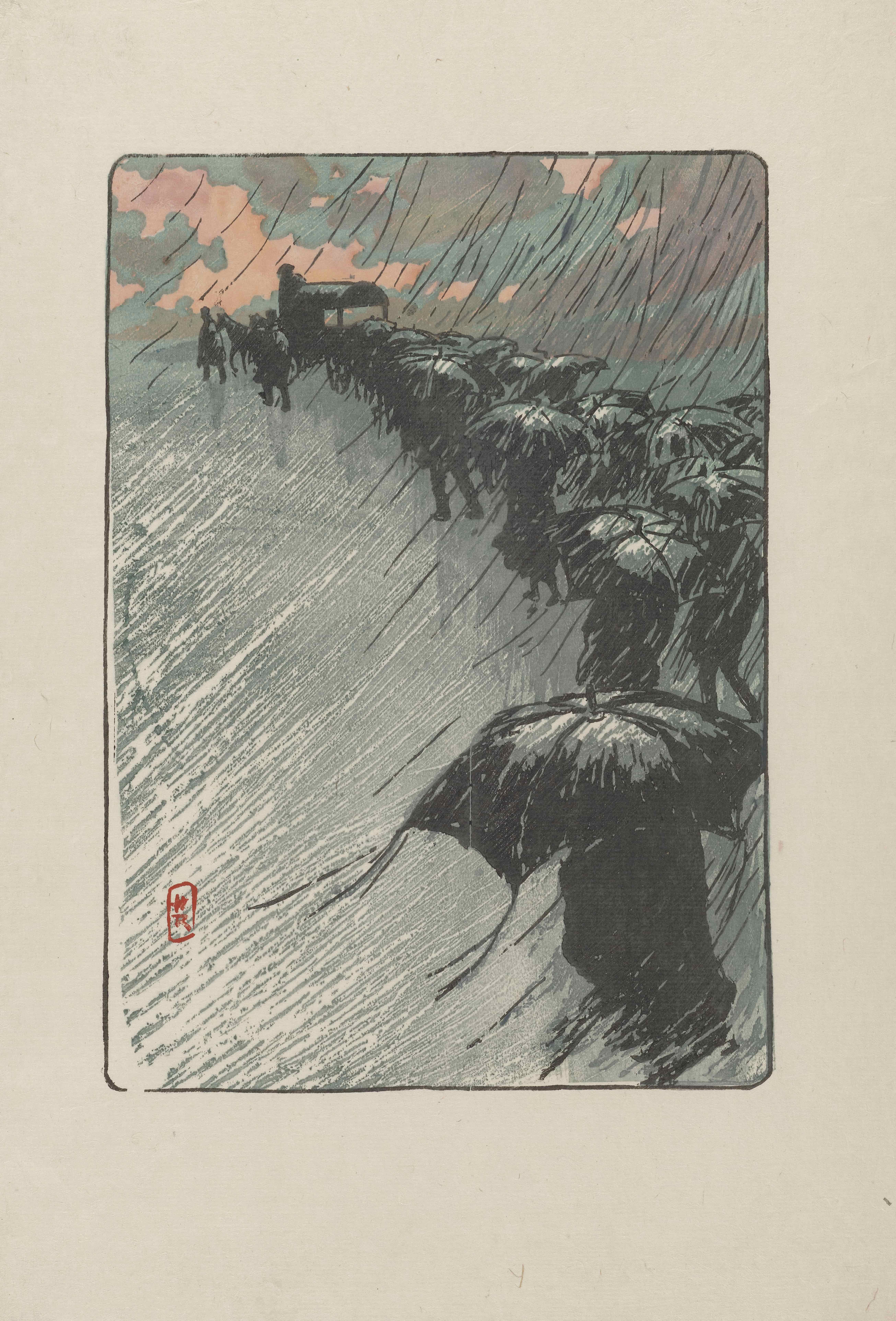 《伞葬》（The Umbrella Burial）｜亨利·里维埃 Henri Rivière｜1914