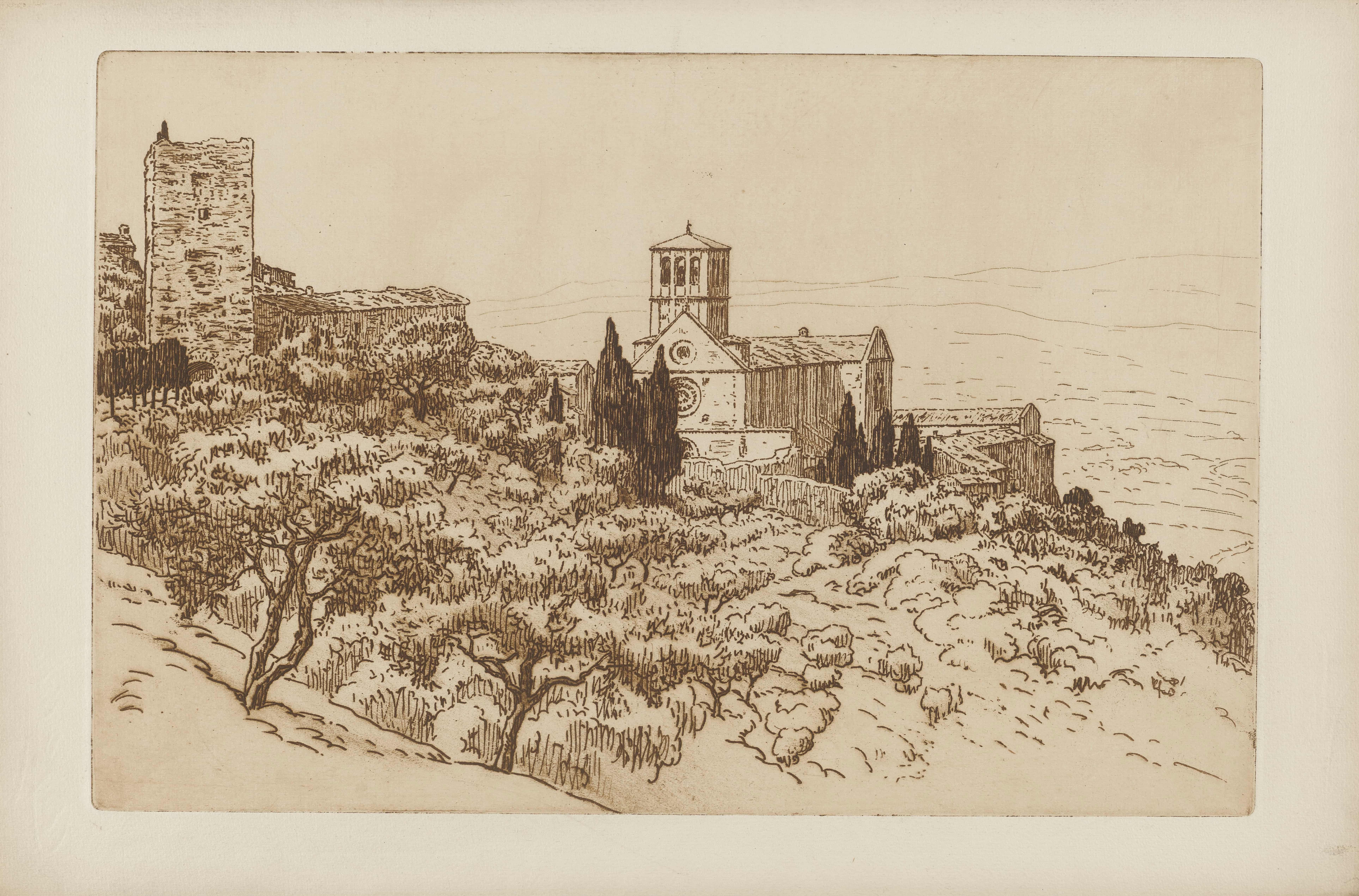 《阿西西大教堂》（Basilica of Assisi）｜亨利·里维埃 Henri Rivière｜1914
