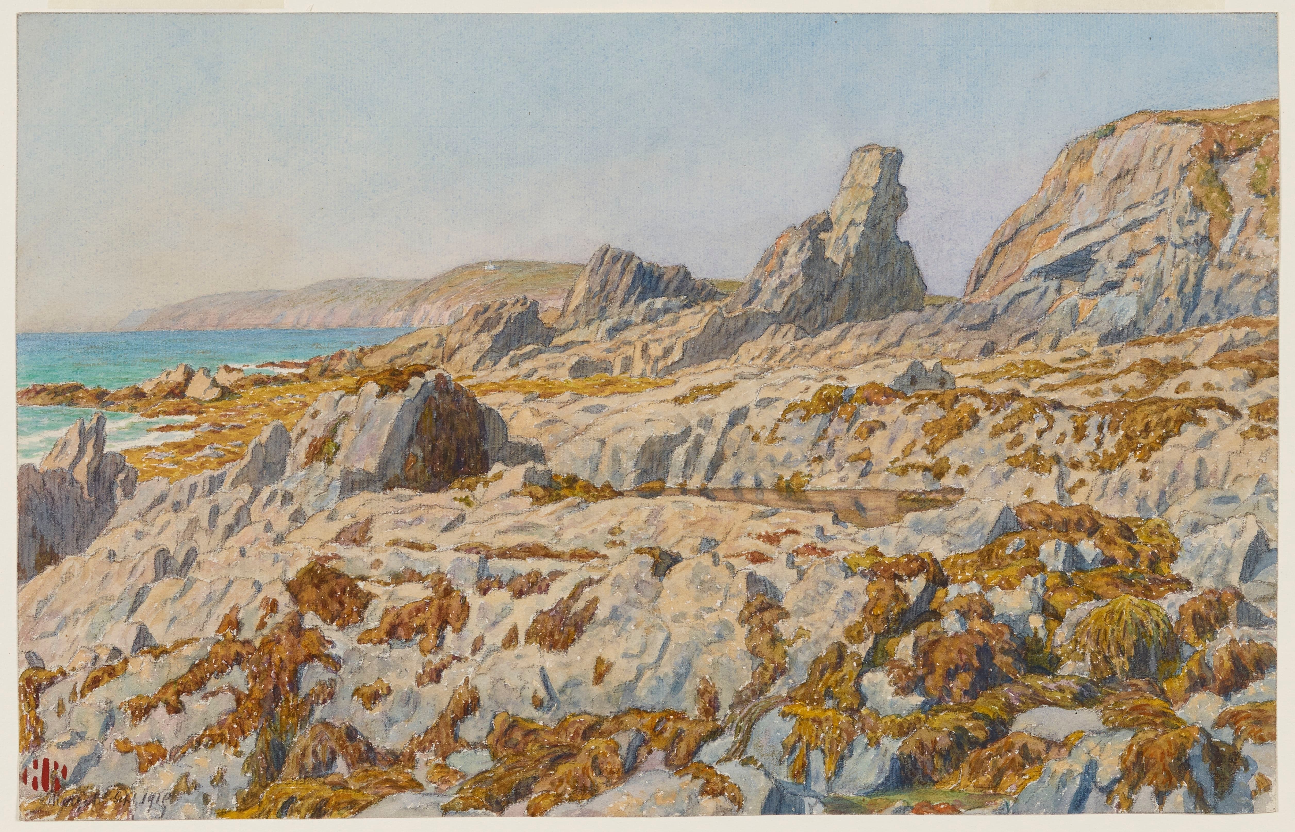 《Pors Léonnec 在退潮时罢工。莫加特》（Pors Léonnec strike at low tide. Morgat）｜亨利·里维埃 Henri Rivière｜1915
