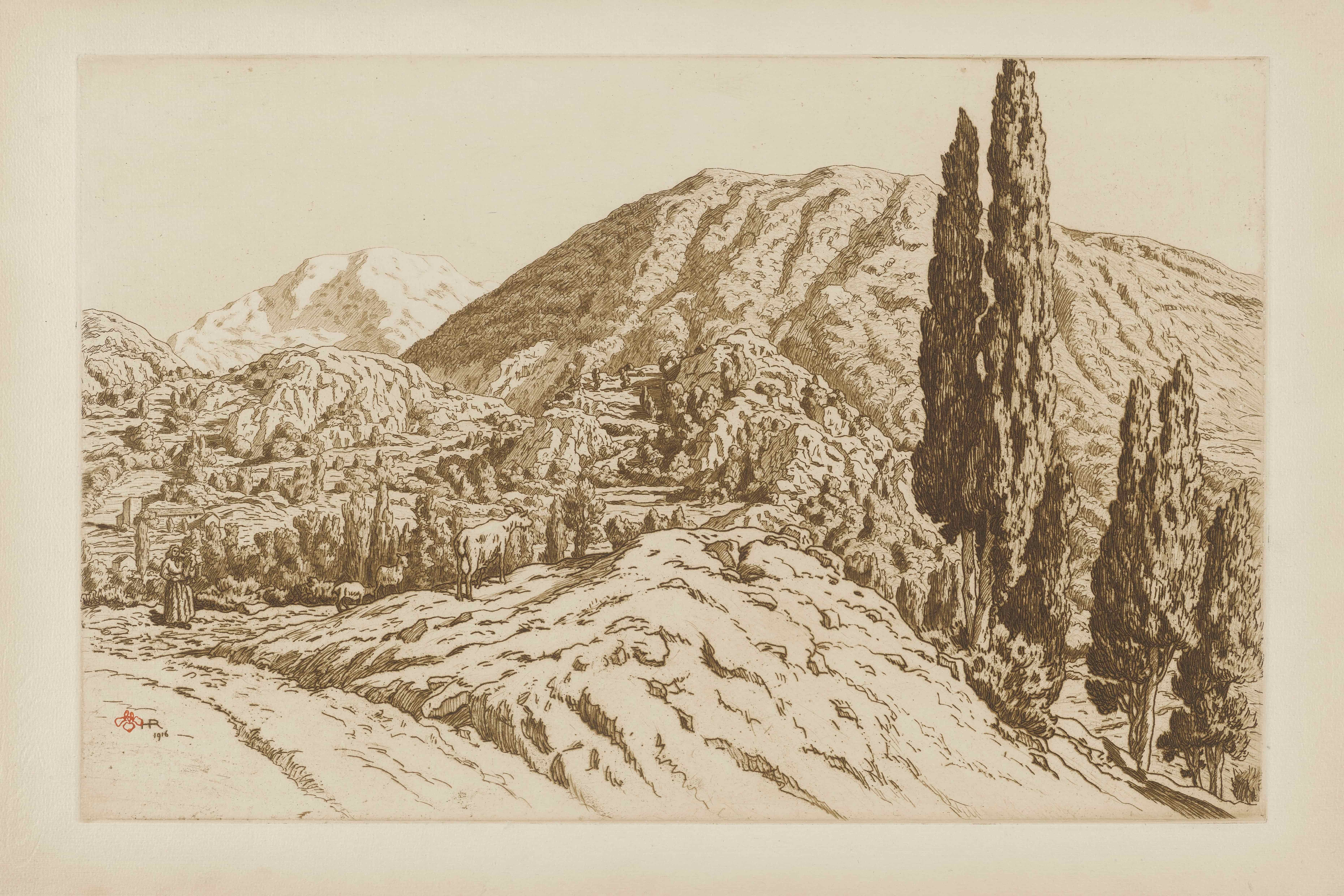 《阿克斯莱泰尔姆》（Ax-les-Thermes）｜亨利·里维埃 Henri Rivière｜1916