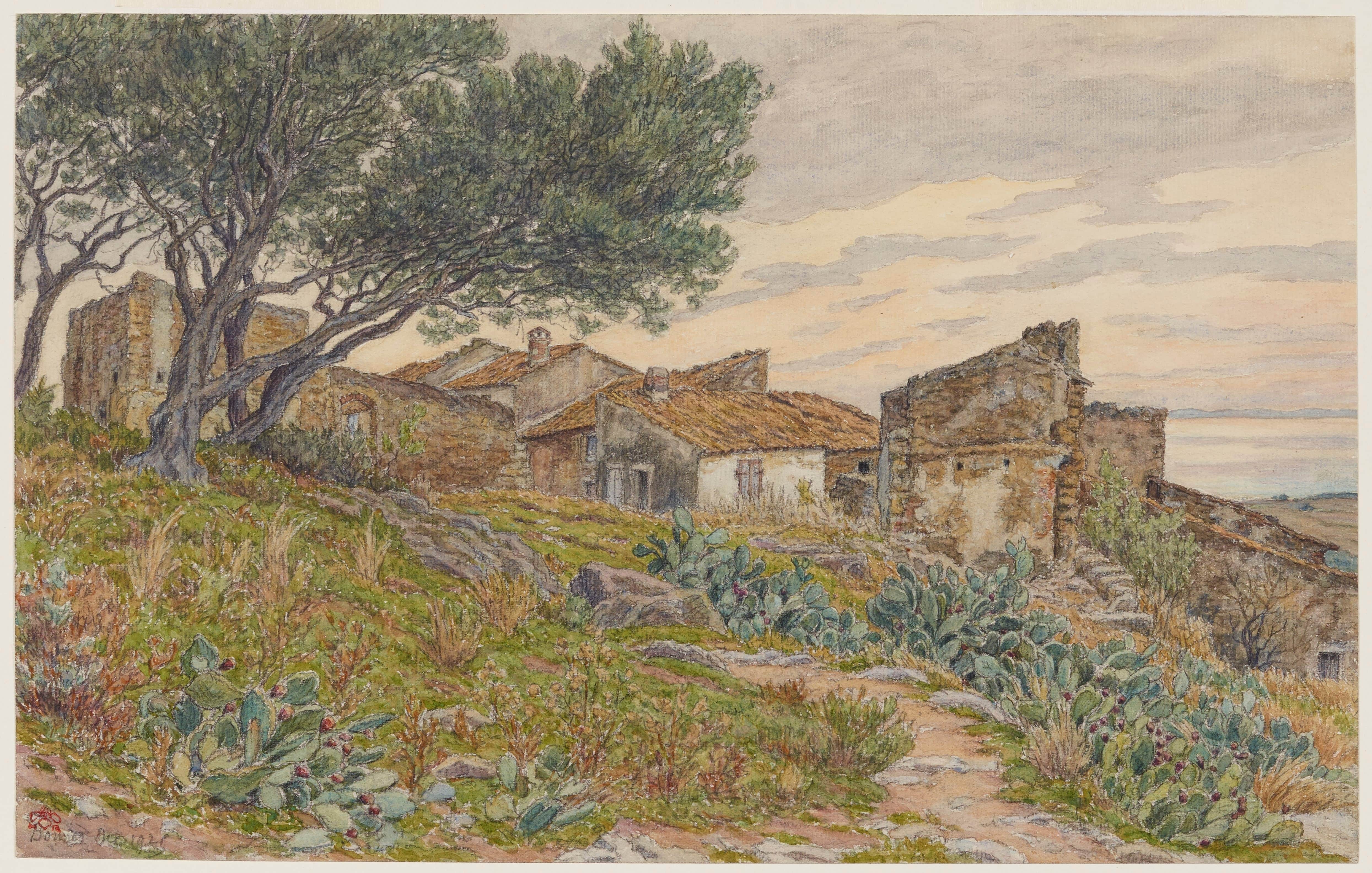 《博尔梅斯的老房子》（Old houses in Bormes）｜亨利·里维埃 Henri Rivière｜1925