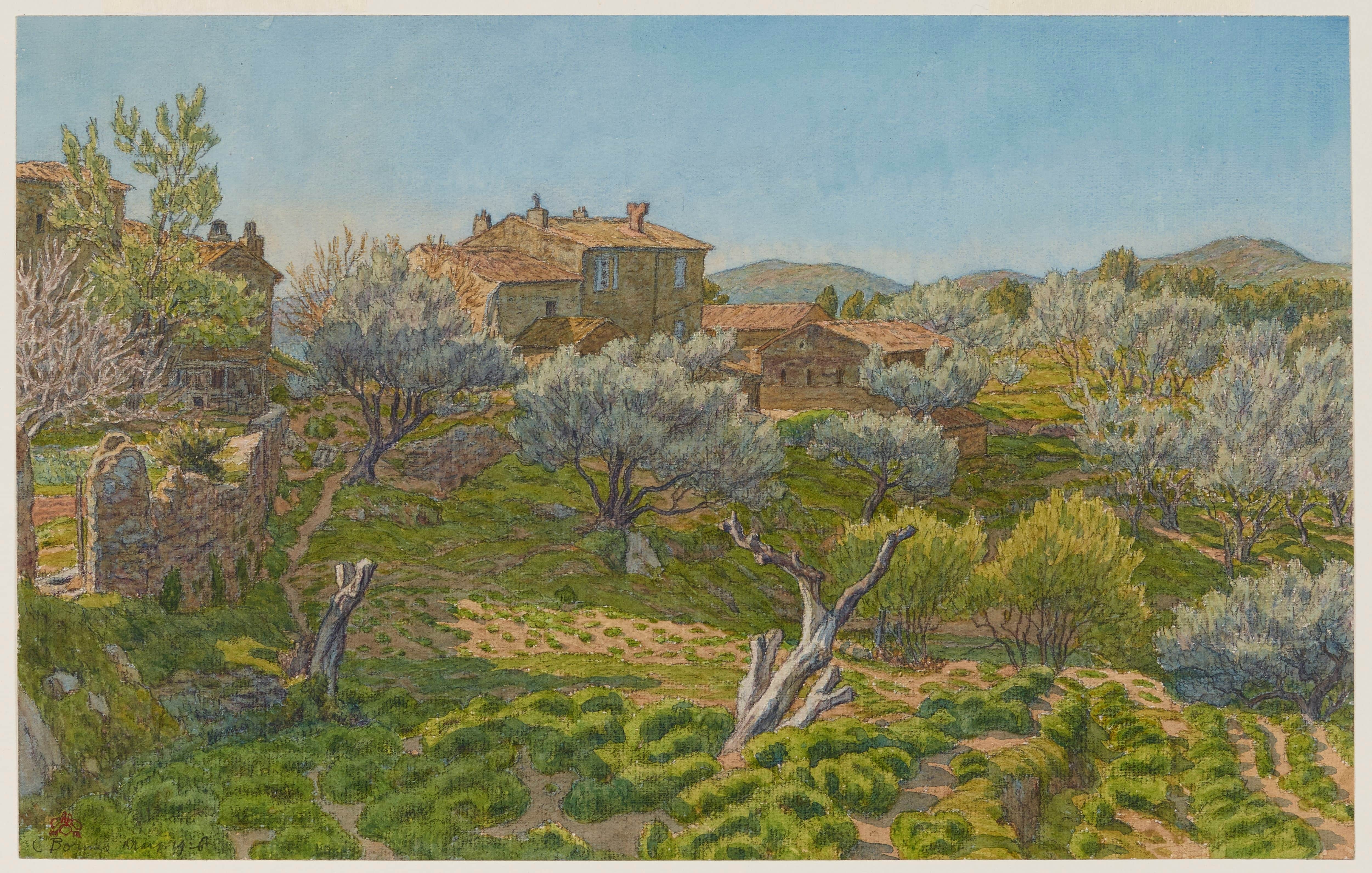 《在博尔梅斯的农场》（Farms in Bormes）｜亨利·里维埃 Henri Rivière｜1926