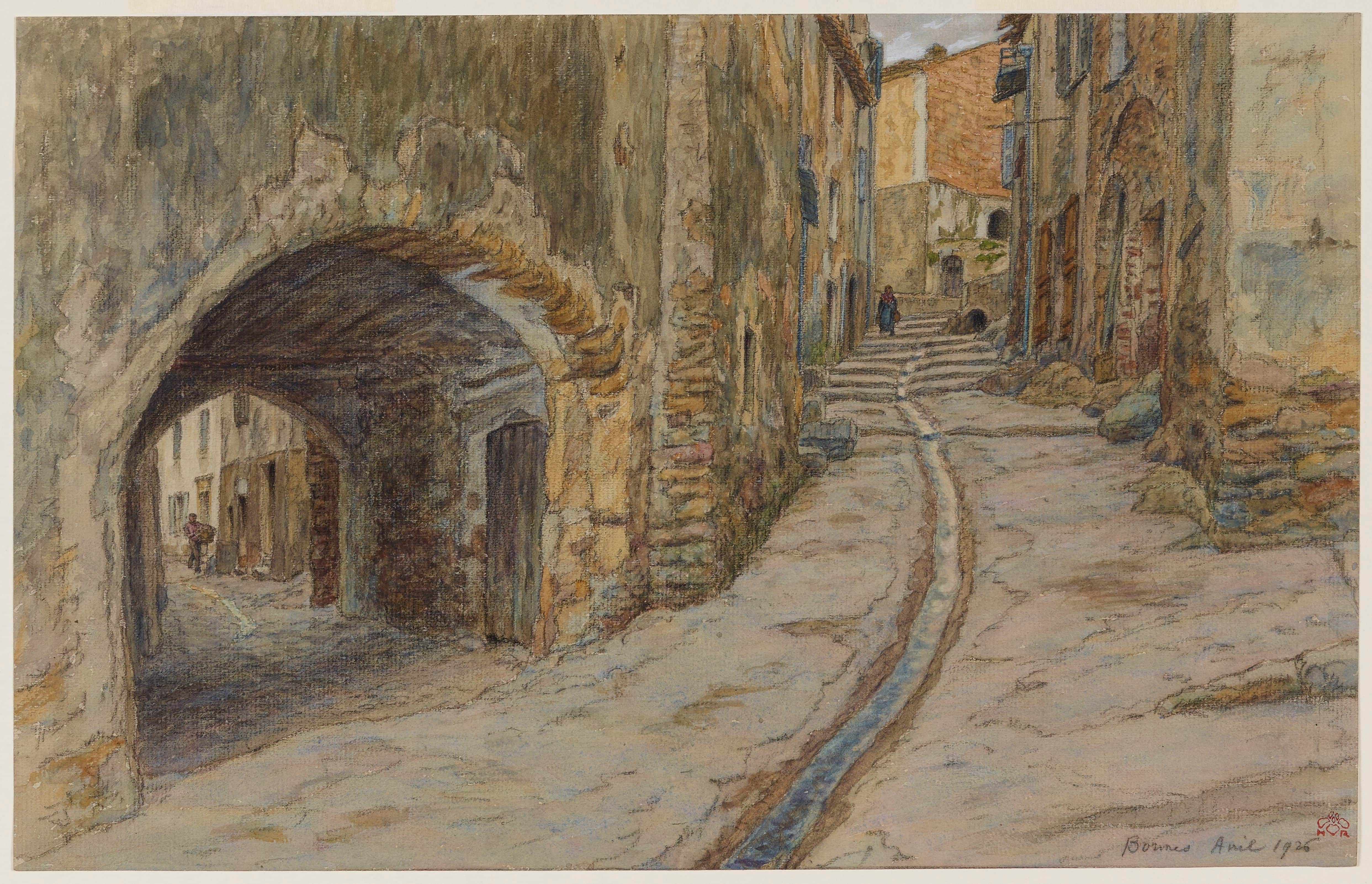 《Rue Rompi-cou。博尔梅斯》（Rue Rompi-cou. Bormes）｜亨利·里维埃 Henri Rivière｜1926