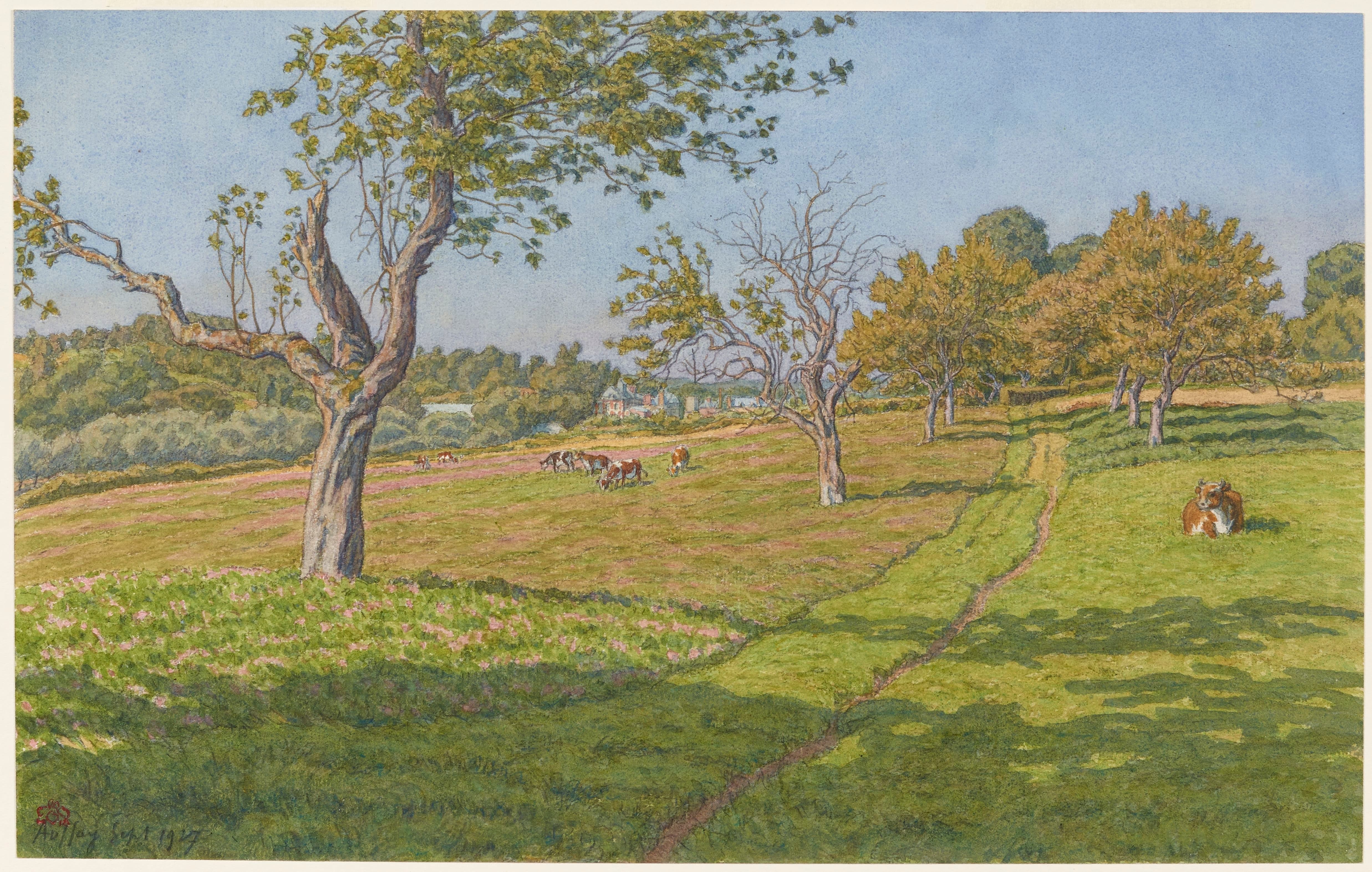 《奥菲的田野》（Fields in Auffay）｜亨利·里维埃 Henri Rivière｜1927