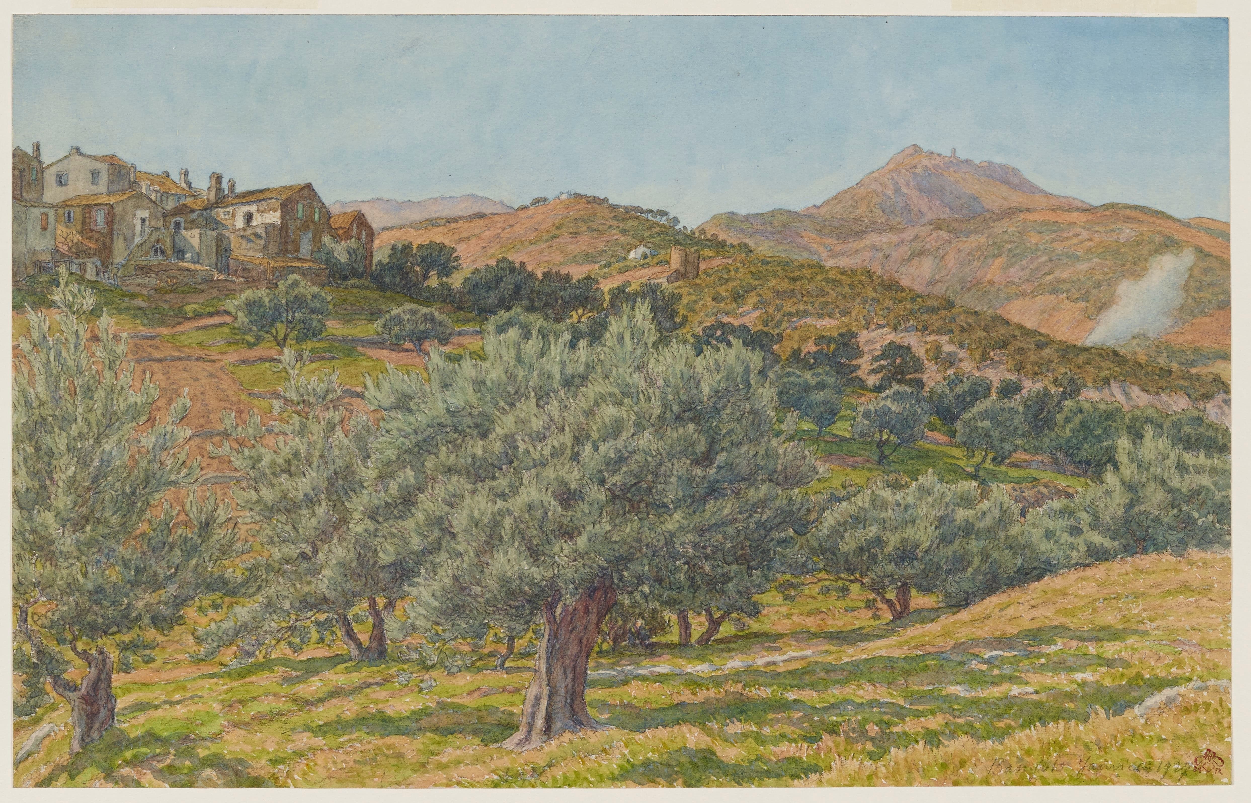 《马斯山。拉萨莱特和马德洛克，巴纽尔斯》（Hill of the Mas. La Salette and Madeloc, Banyuls）｜亨利·里维埃 Henri Rivière｜1927