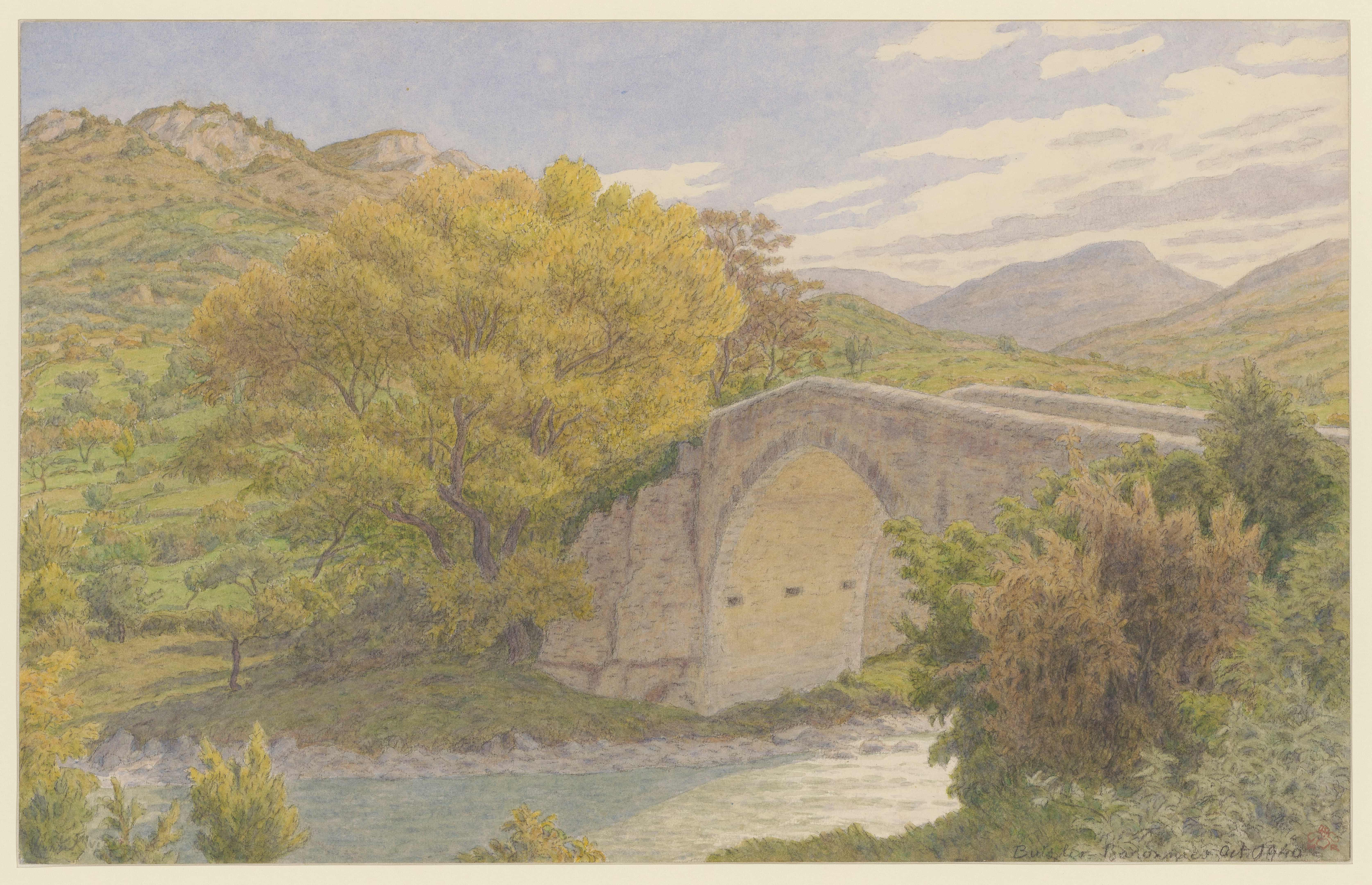 《Buis-les-Baronnies，老桥》（Buis-les-Baronnies, the old bridge）｜亨利·里维埃 Henri Rivière｜1940