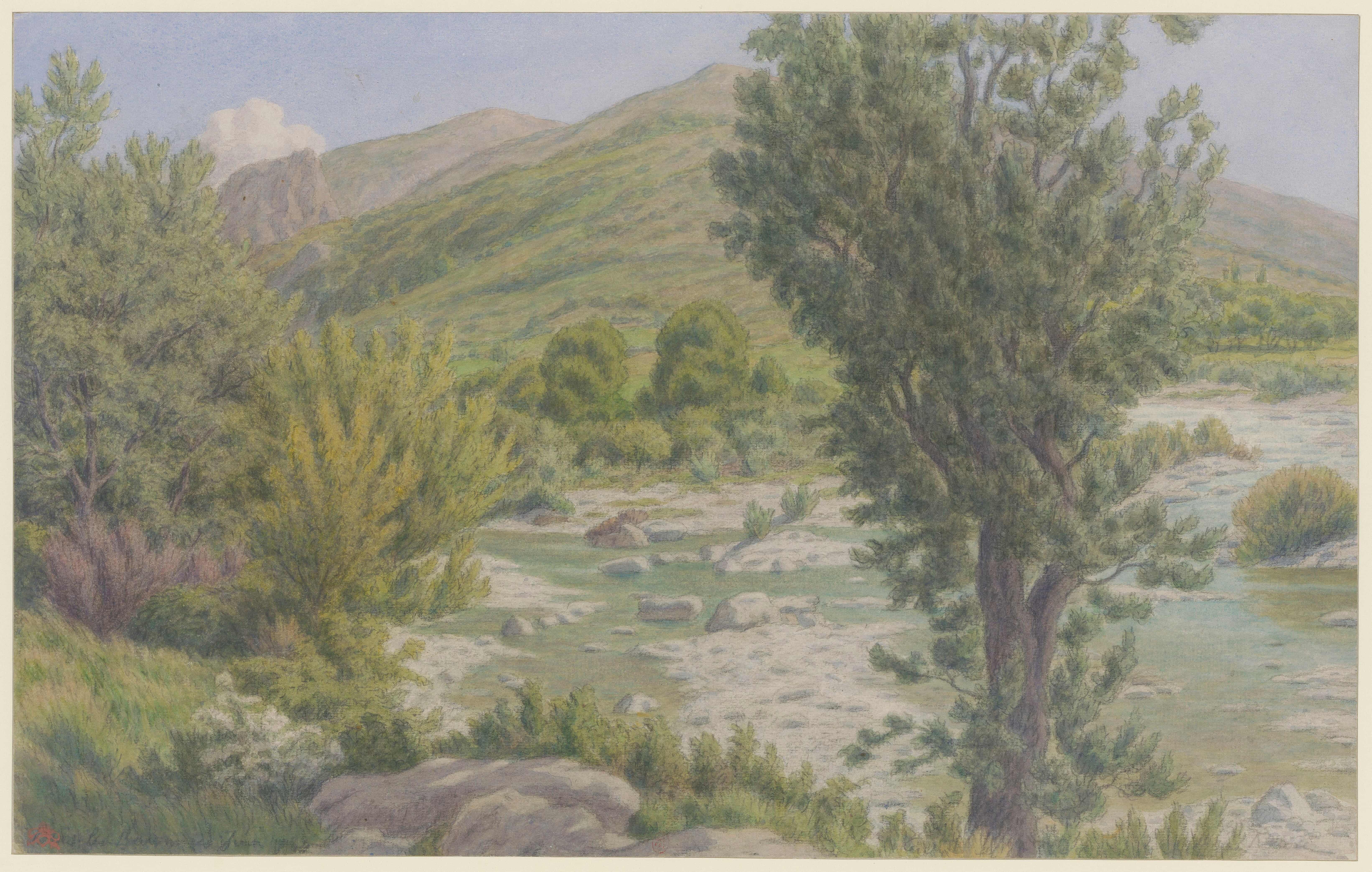 《Buis-les-Baronnies，乌泽夫河和梅农河的交汇处》（Buis-les-Baronnies, confluence of the Ouzève and the Menon）｜亨利·里维埃 Henri Rivière｜1943