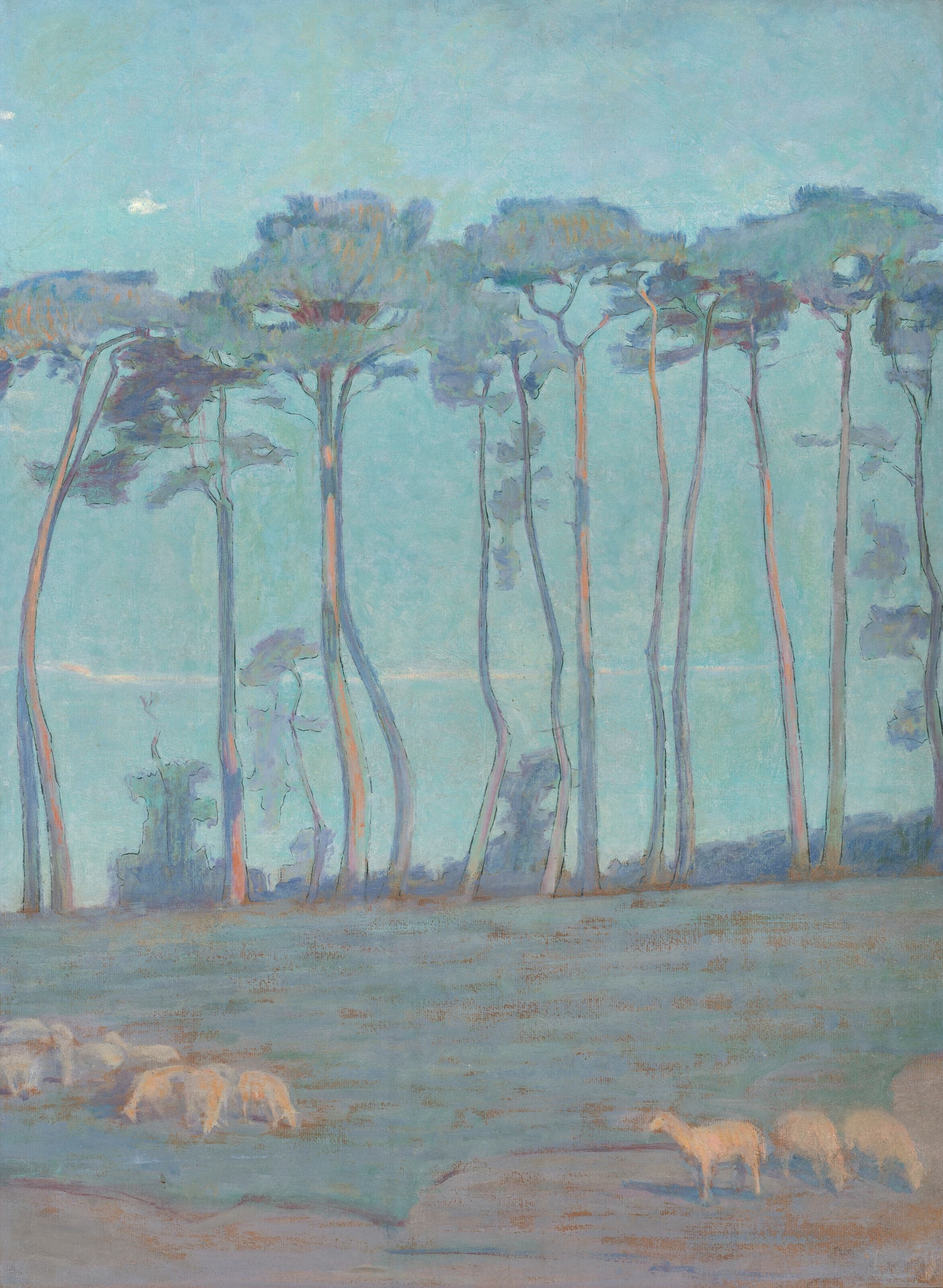 《蓝色风景与羊》（Blue landscape with sheep）｜亨利·里维埃 Henri Rivière｜不明