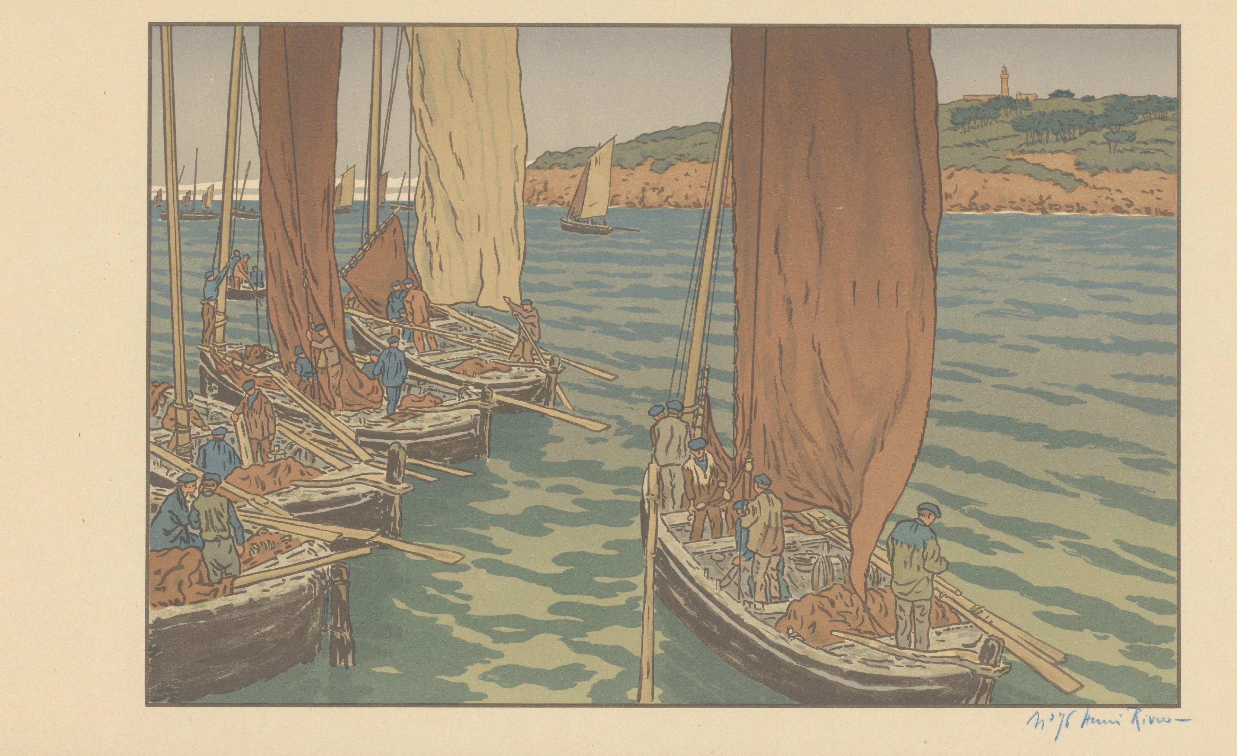 《从亨利·里维埃 (Henri Rivière) 出发的渔船（自签名）》（Fishing ships sailing from Henri Rivière (self-signed)）｜亨利·里维埃 Henri Rivière｜不明