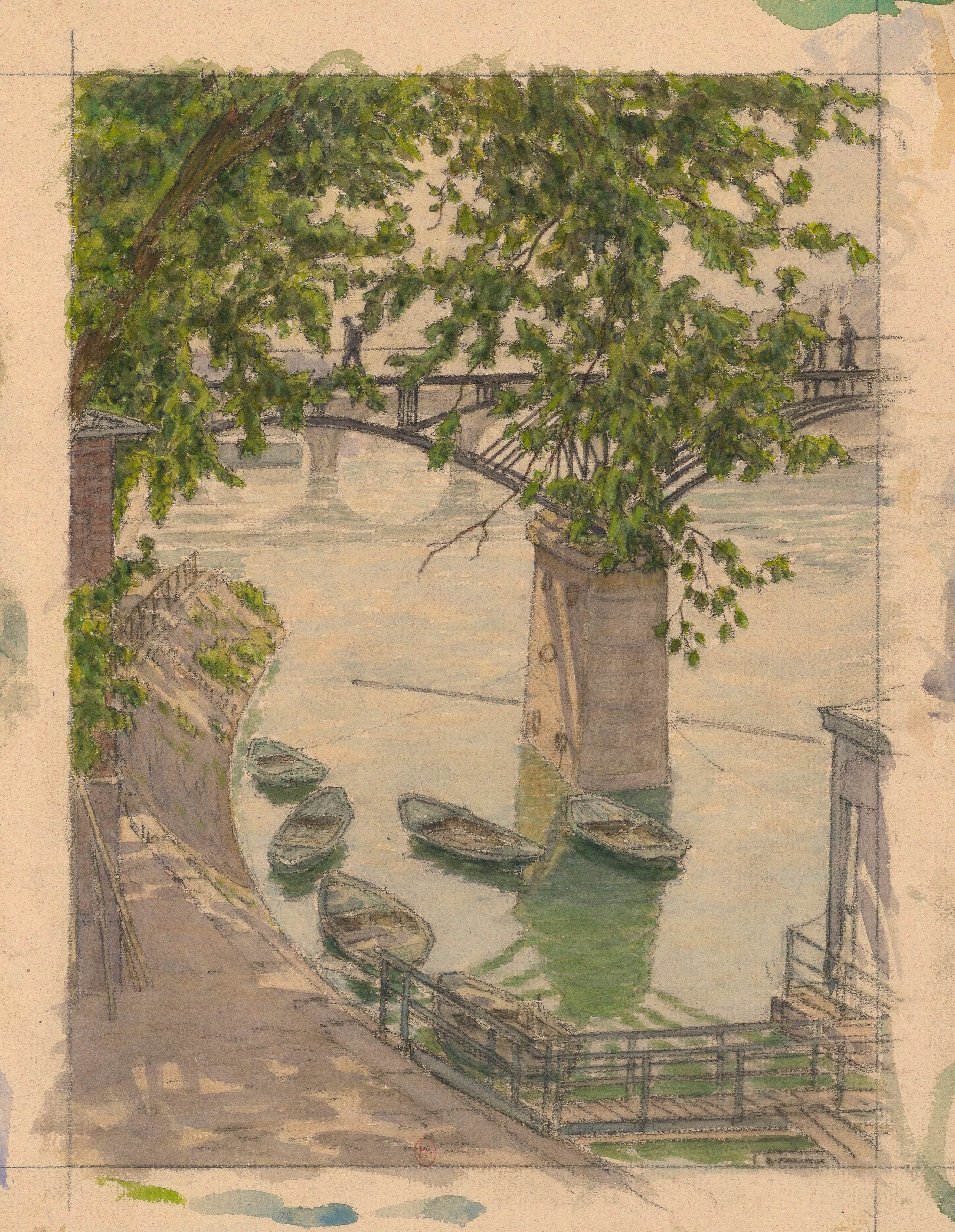 《巴黎，塞纳河畔》（Paris, Quai de Seine）｜亨利·里维埃 Henri Rivière｜不明