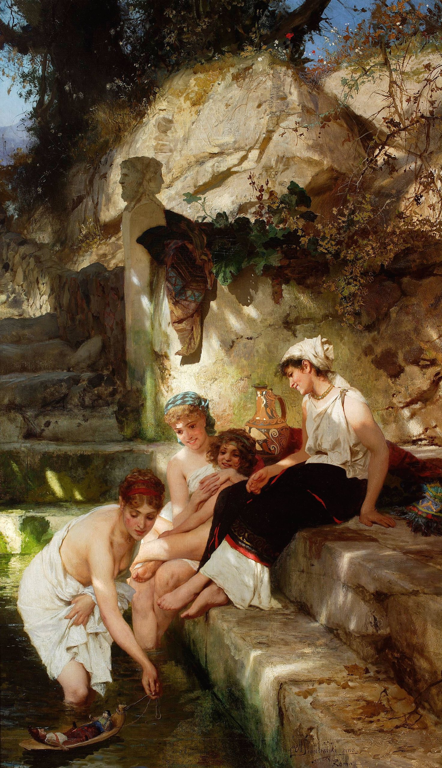 《罗马田园诗：沐浴之前》（Roman idyll – Before the bath）｜亨里克·谢米拉茨基 Henryk Siemiradzki｜1885-1890