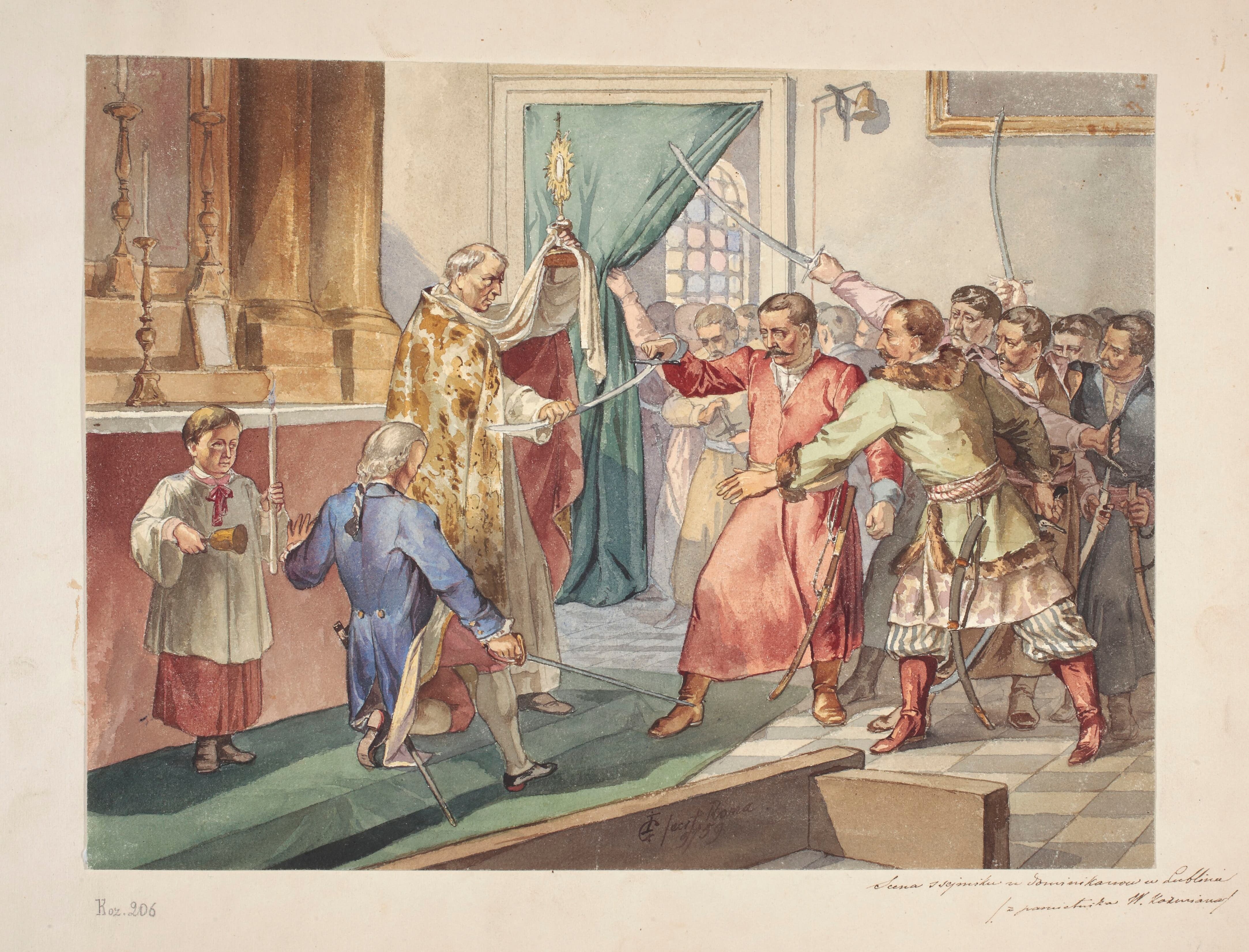 1784 年 7 月 15 日，安杰伊·科兹米安 (Andrzej Koźmian) 和卡齐米日·内斯特·萨皮哈 (Kazimierz Nestor Sapieha) 在卢布林多米尼加教堂决斗