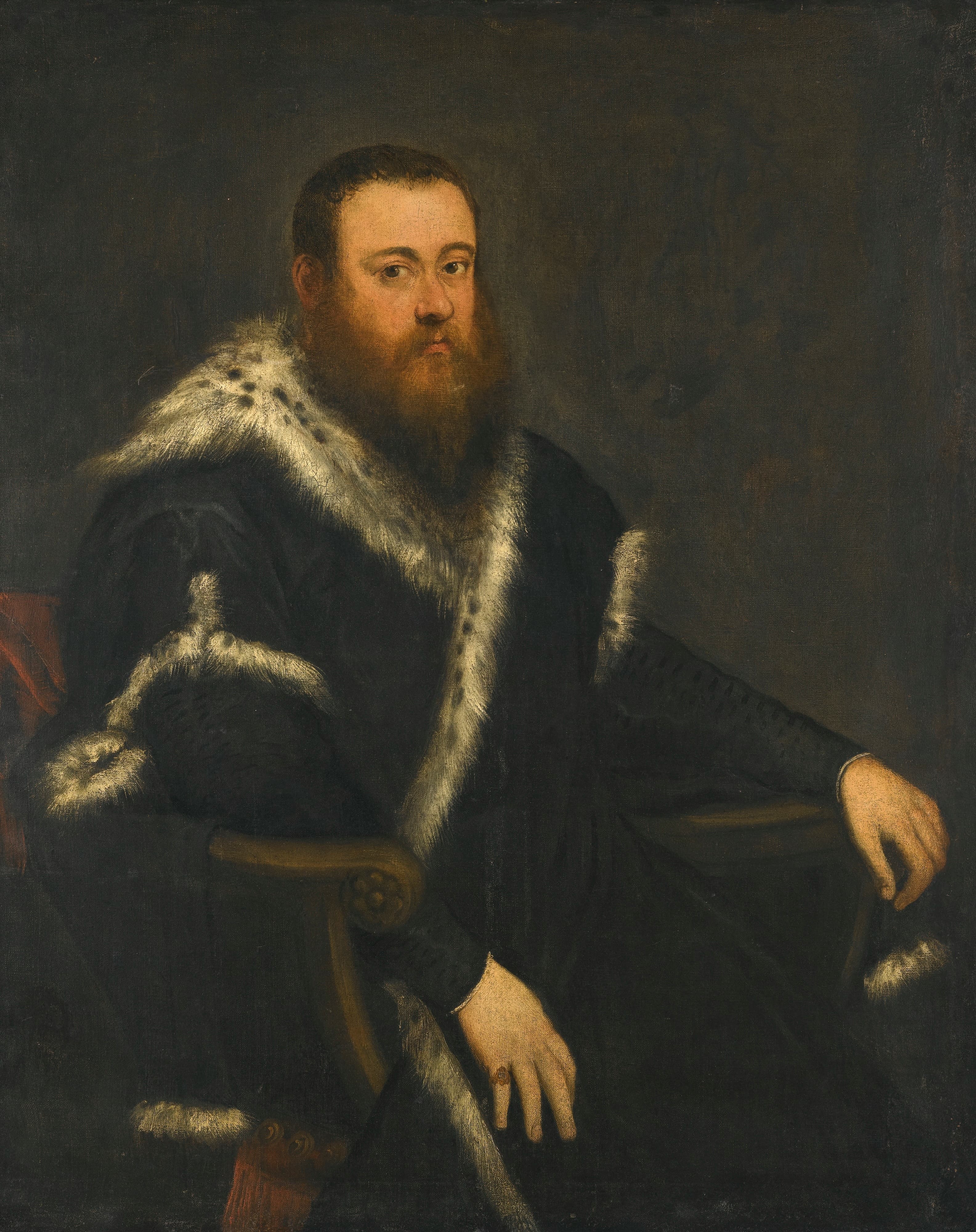 《身着毛皮饰边黑袍的蓄须男子肖像》（Portrait of A Bearded Man In A Black Robe with Fur）｜雅各布·丁托列托 Jacopo Tintoretto｜不明
