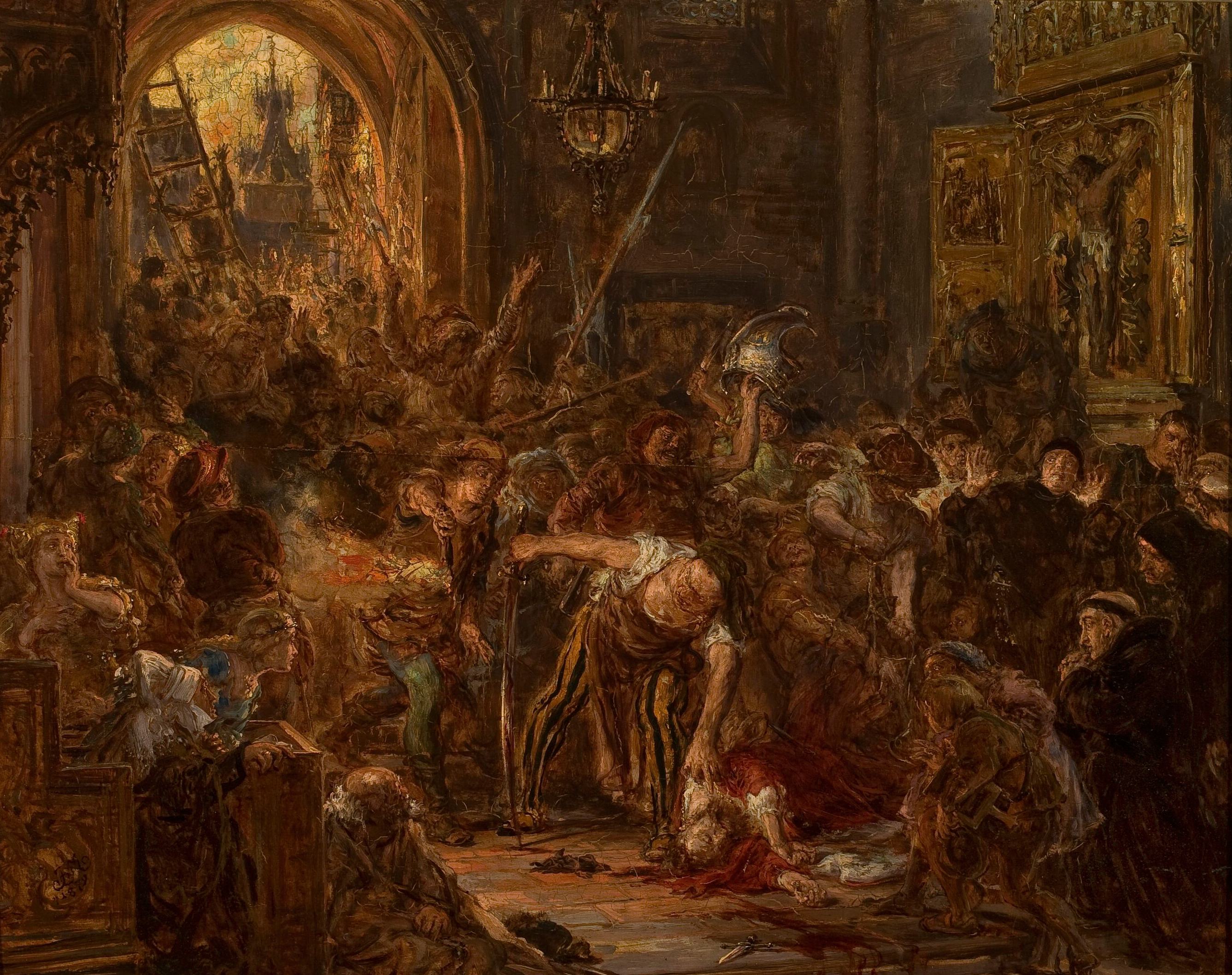 《特钦斯基在方济会教堂去世》（Death of Tęczyński in the Franciscan church）｜扬·马泰伊科 Jan Matejko｜1879