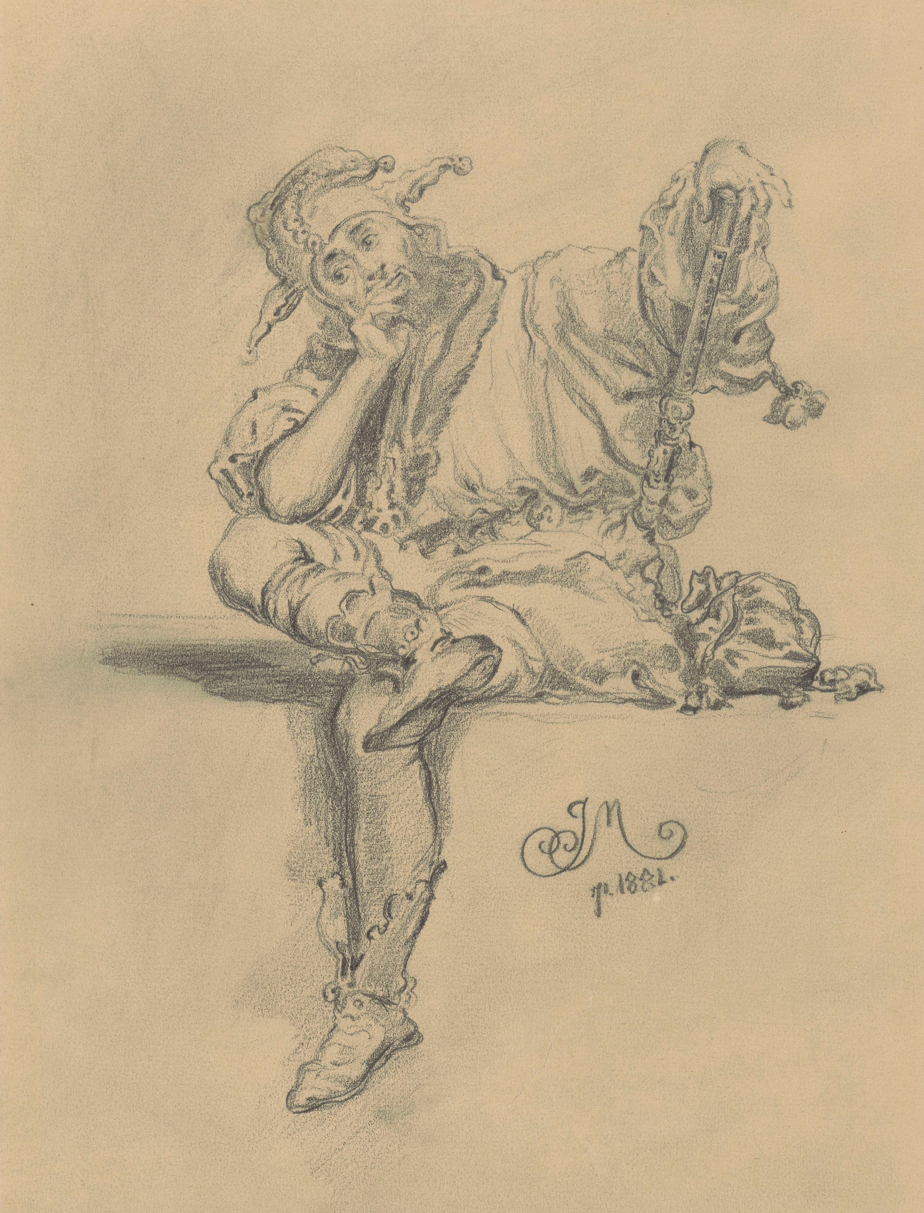 《斯坦奇克摆出画作《普鲁士致敬》中的姿势》（Stańczyk in a pose from the painting 'Prussian Homage'）｜扬·马泰伊科 Jan Matejko｜1881