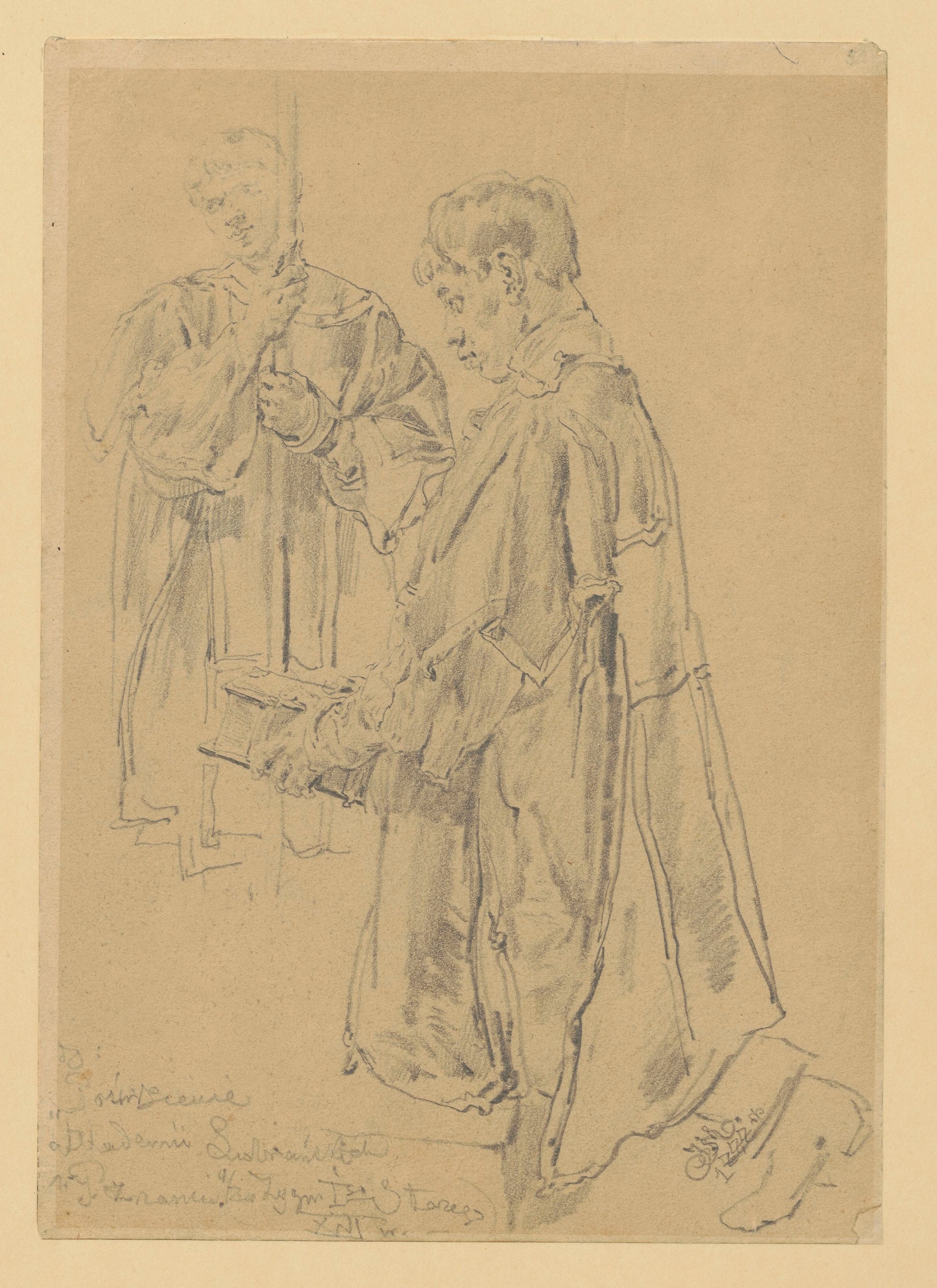 《绘画研究《Iwo Odrowąż 主教为伊沃尼奇教堂的基石祝圣》（Study for the painting 'Bishop Iwo Odrowąż consecrates the foundation stone of the church in Iwonicz'）｜扬·马泰伊科 Jan Matejko｜1887