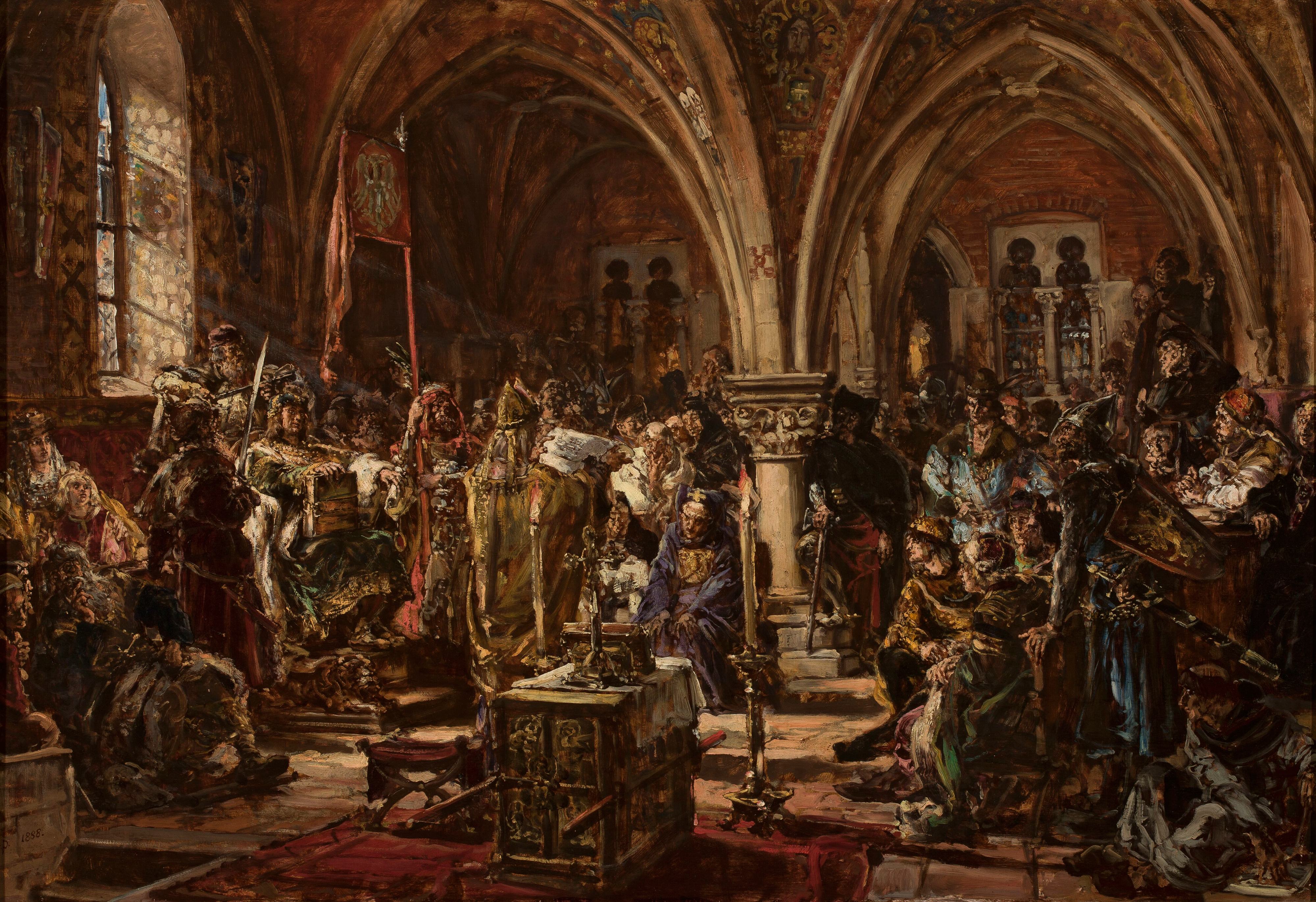 《位于Łęczyca的第一届议会，来自“波兰文明史”系列》（The First Parliament in Łęczyca, from the series “History of Civilization in Poland”）｜扬·马泰伊科 Jan Matejko｜1888