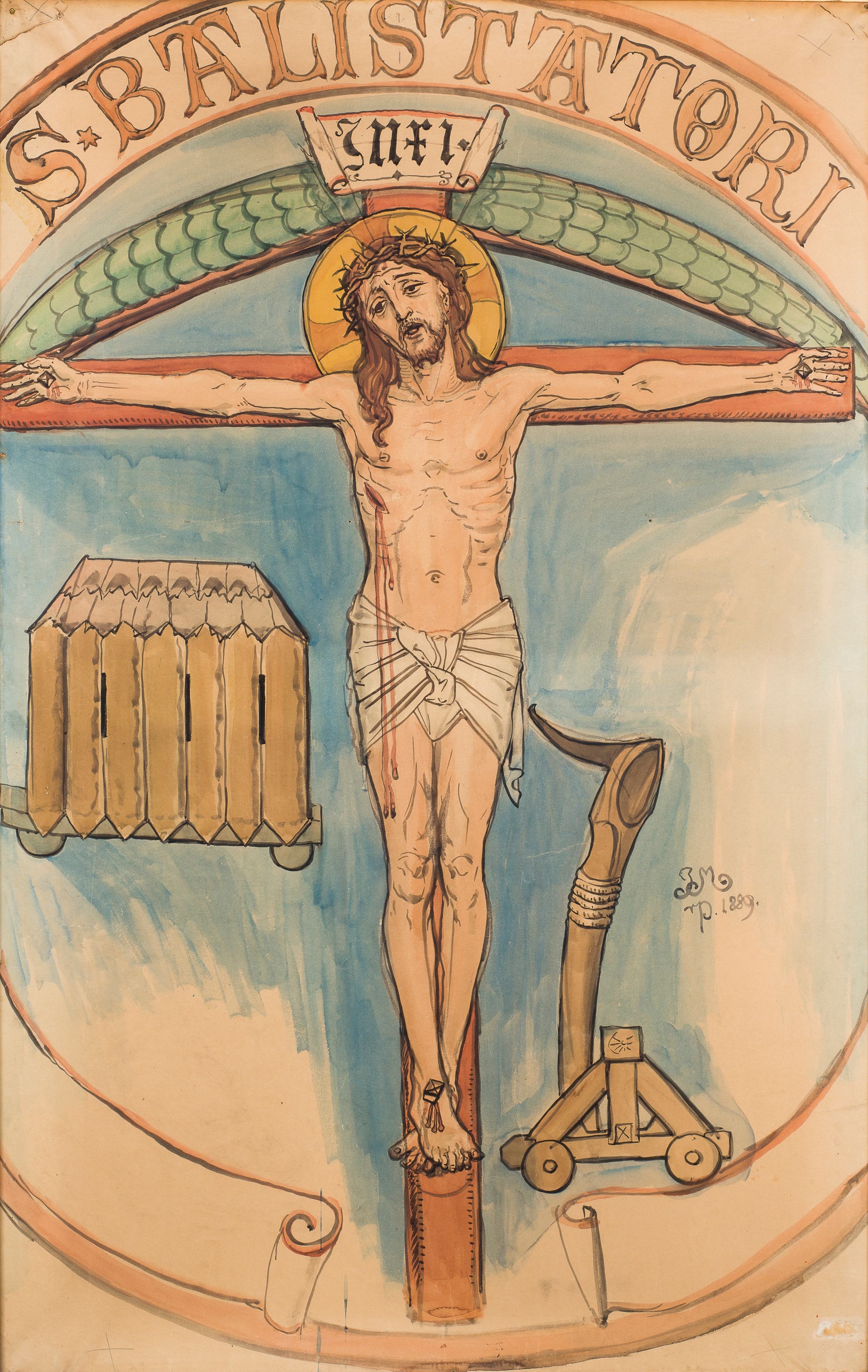 《圣玛丽教堂彩色纸板 – 弓箭手徽章》（Cardboard for the polychrome of St. Mary's Church - Archers' emblem）｜扬·马泰伊科 Jan Matejko｜1889