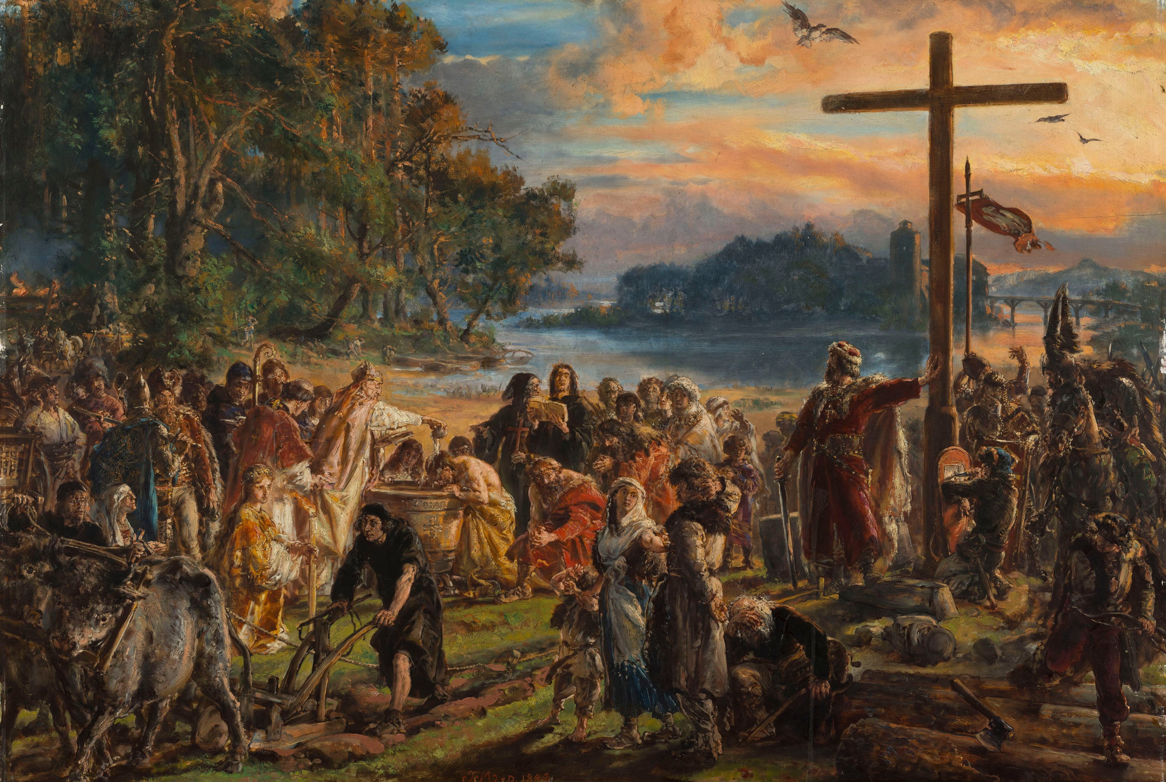 《公元 965 年基督教的采用，摘自“波兰文明史”系列》（Adoption of Christianity, 965 AD, from the series “History of Civilization in Poland”）｜扬·马泰伊科 Jan Matejko｜1889