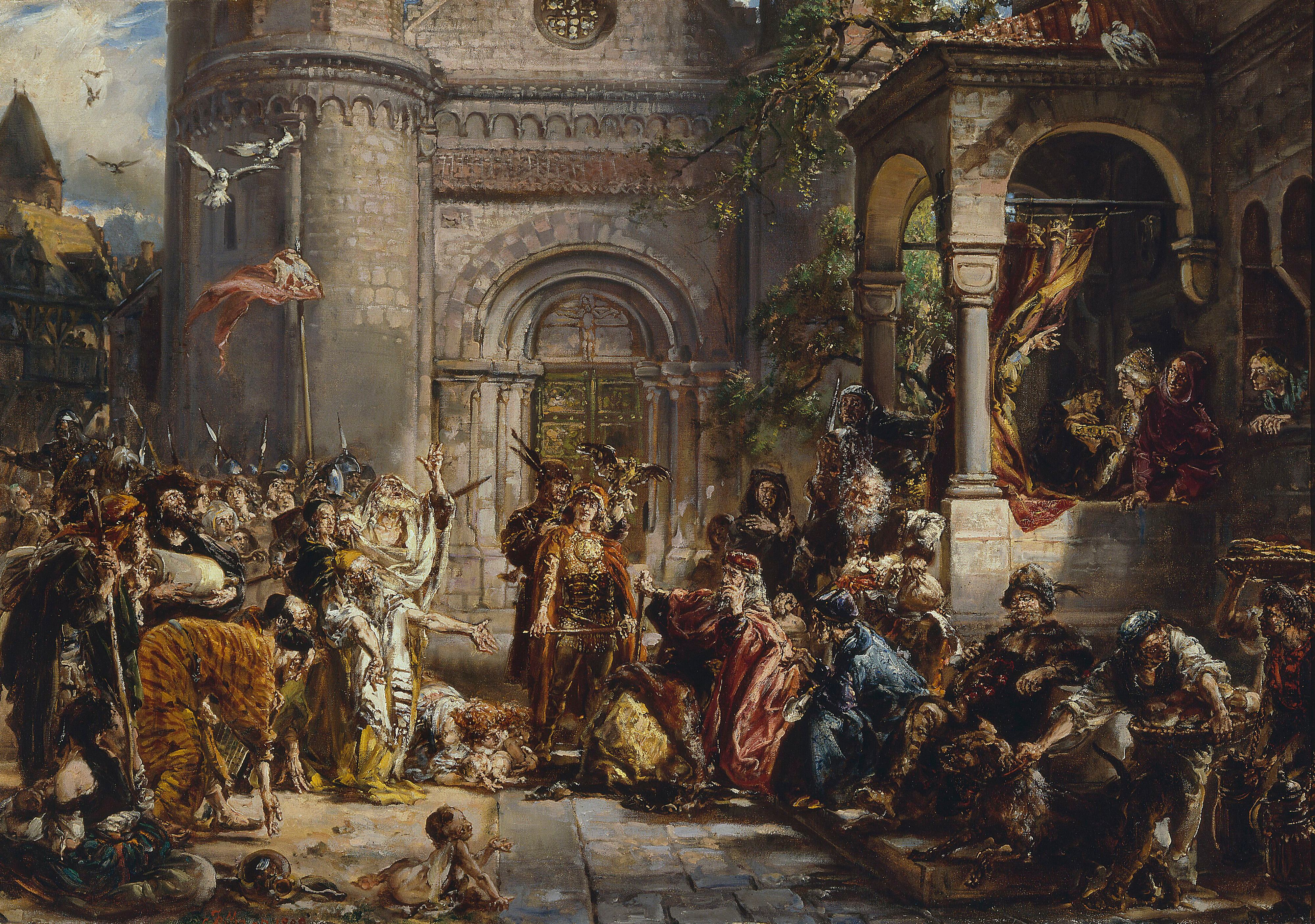 《波兰文明史》系列中对犹太人的接待》（Reception of the Jews, from the series “History of Civilization in Poland”）｜扬·马泰伊科 Jan Matejko｜1889