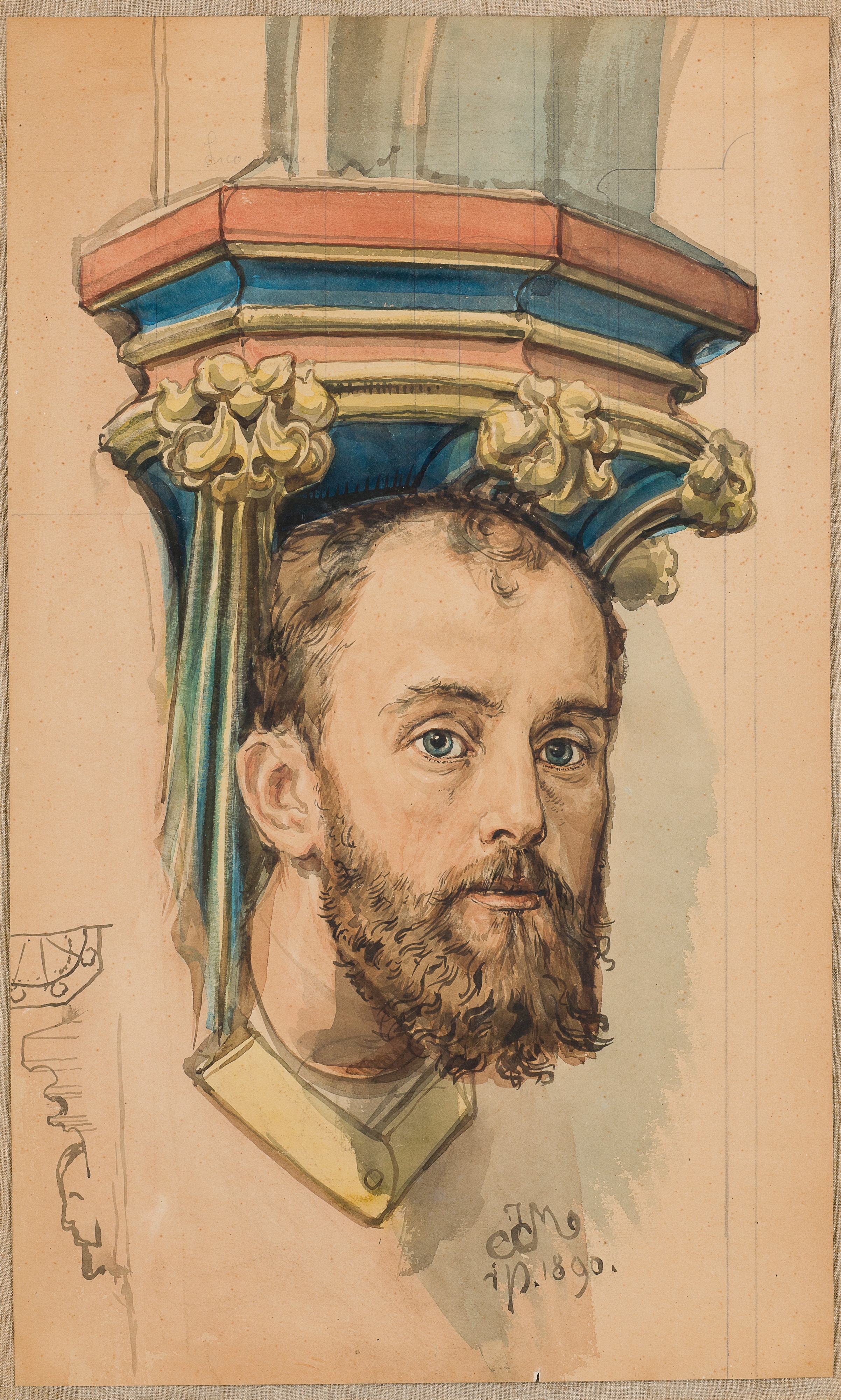 《男性头部形状的控制台（T. Stryjeński 的肖像）》（Console in the shape of a male head (portrait of T. Stryjeński)）｜扬·马泰伊科 Jan Matejko｜1890