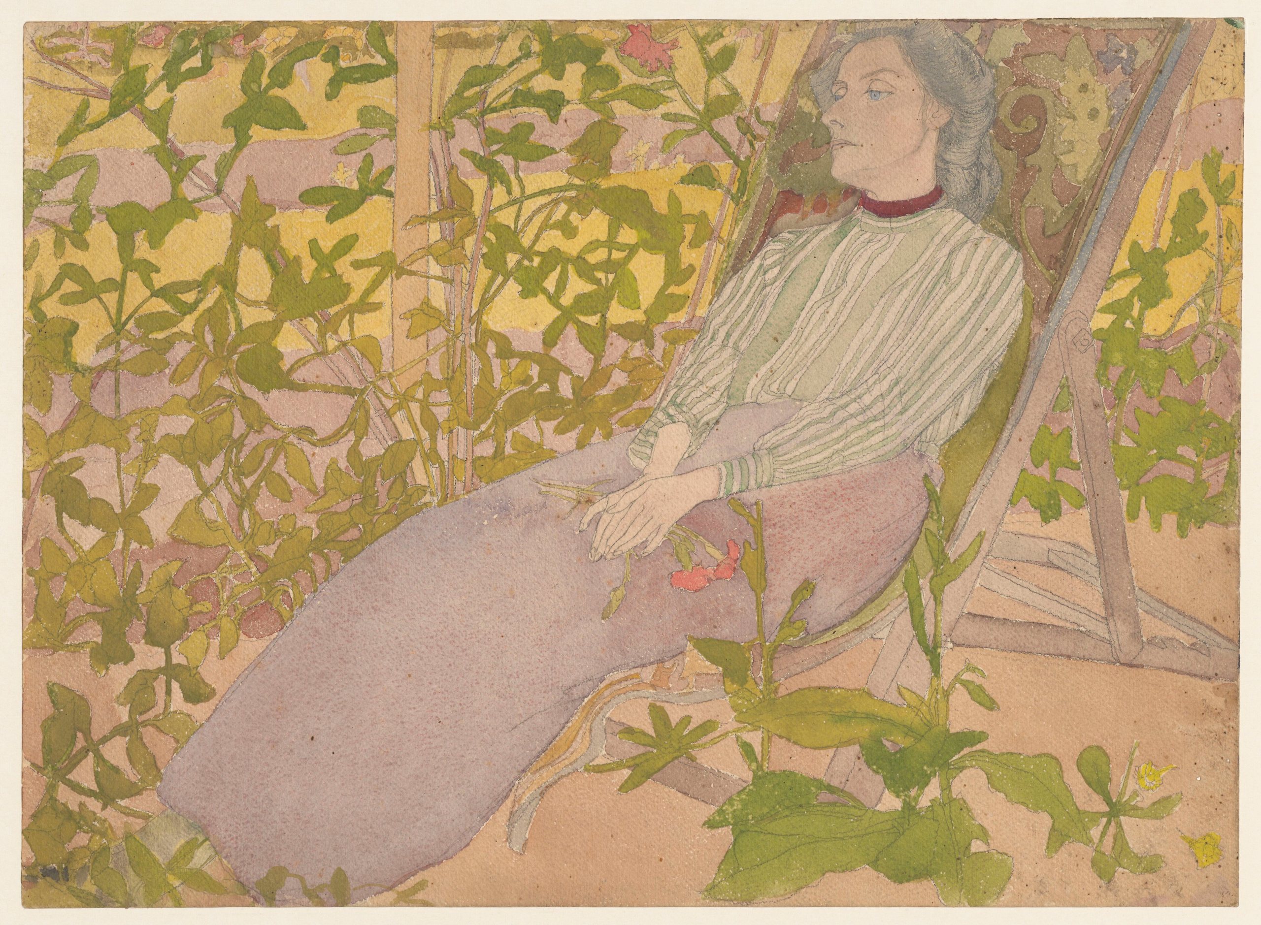 《女人在躺椅上休息》（Woman resting on a deck chair）｜扬·伦博夫斯基 Jan Rembowski｜1910