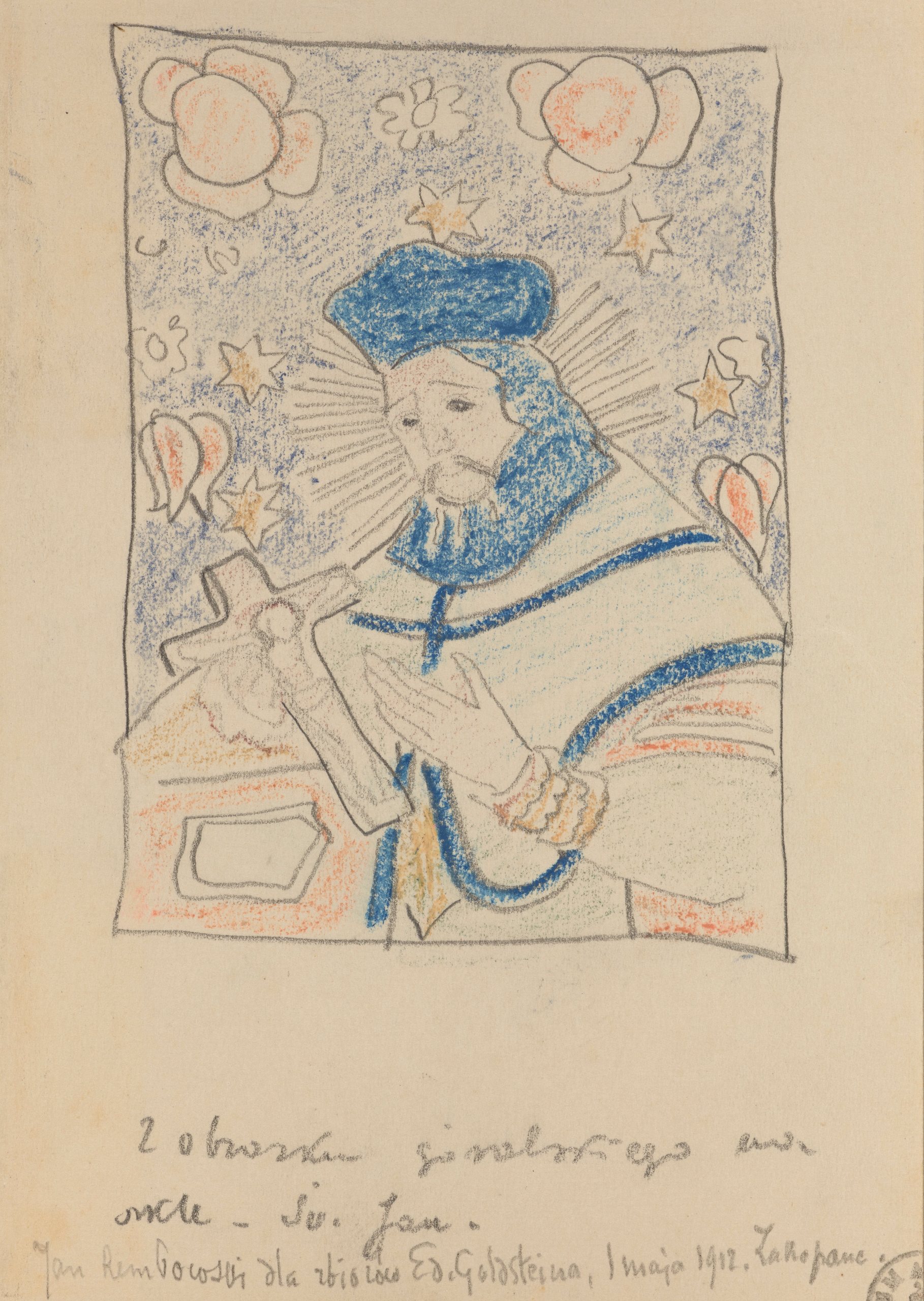 《圣扬·内波穆克 (Saint Jan Nepomuk)，根据波德莱 (Podhale) 的一幅玻璃画》（Saint Jan Nepomuk, according to a glass painting from Podhale）｜扬·伦博夫斯基 Jan Rembowski｜1912