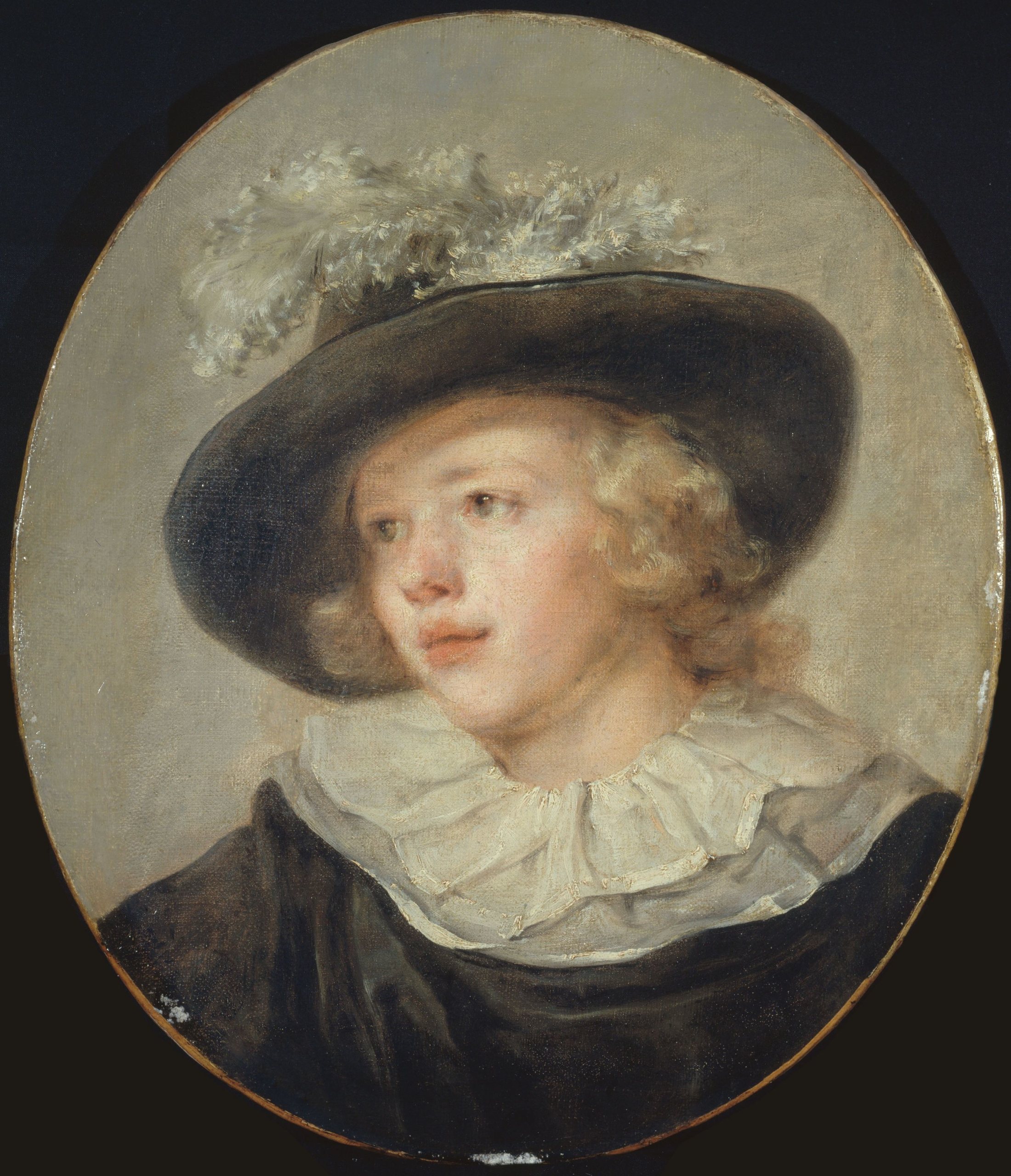 《戴着羽毛帽子的小男孩的肖像》（Portrait of young boy with feathered hat）｜让-奥诺雷·弗拉戈纳尔 Jean-Honoré Fragonard｜不明