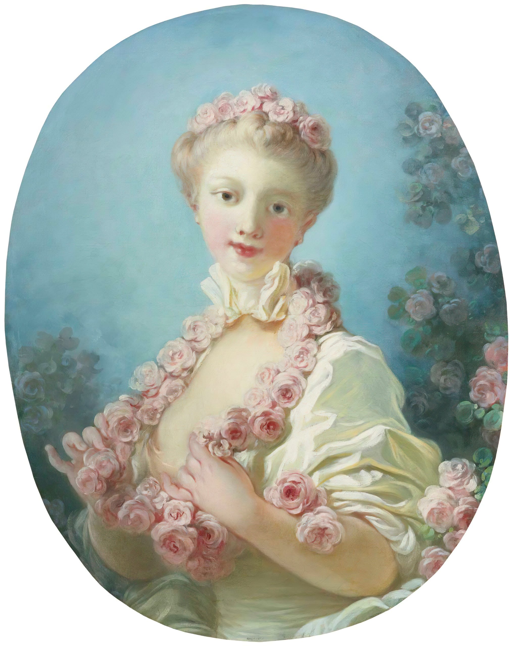 《脖子上挂着玫瑰花环的年轻金发女郎》（A Young Blonde Woman With a Garland of Roses Around Her Neck）｜让-奥诺雷·弗拉戈纳尔 Jean-Honoré Fragonard｜不明