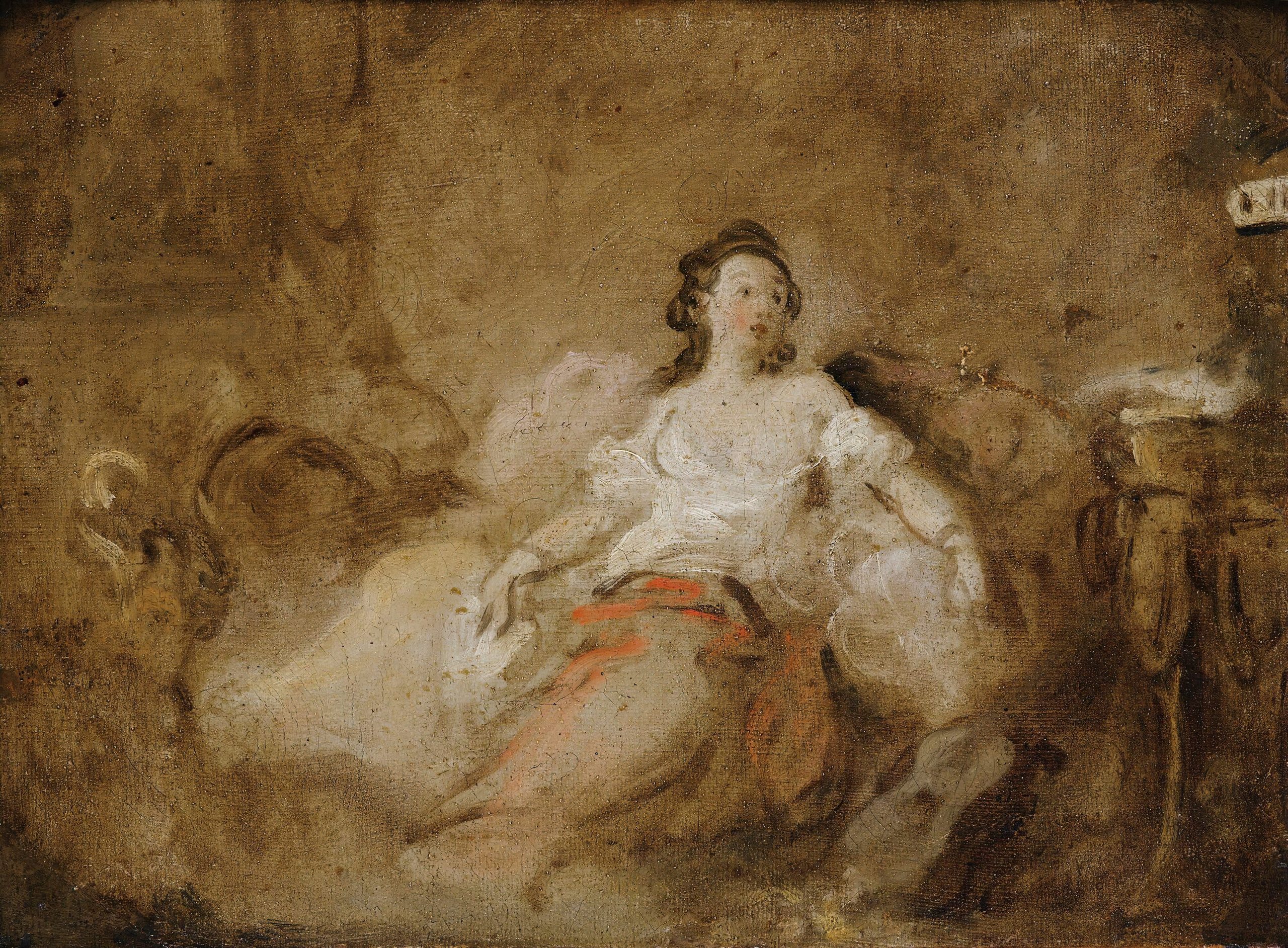 《室内穿着睡衣的年轻女士》（Young Lady Wearing A Negligée In An Interior）｜让-奥诺雷·弗拉戈纳尔 Jean-Honoré Fragonard｜不明